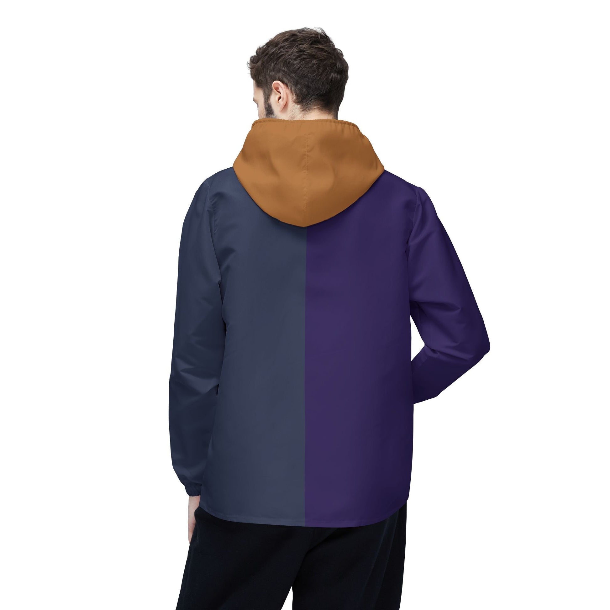 Colorblock Hooded Windbreaker Jacket – Navy, Purple & Brown AOP Printify bakabo.club