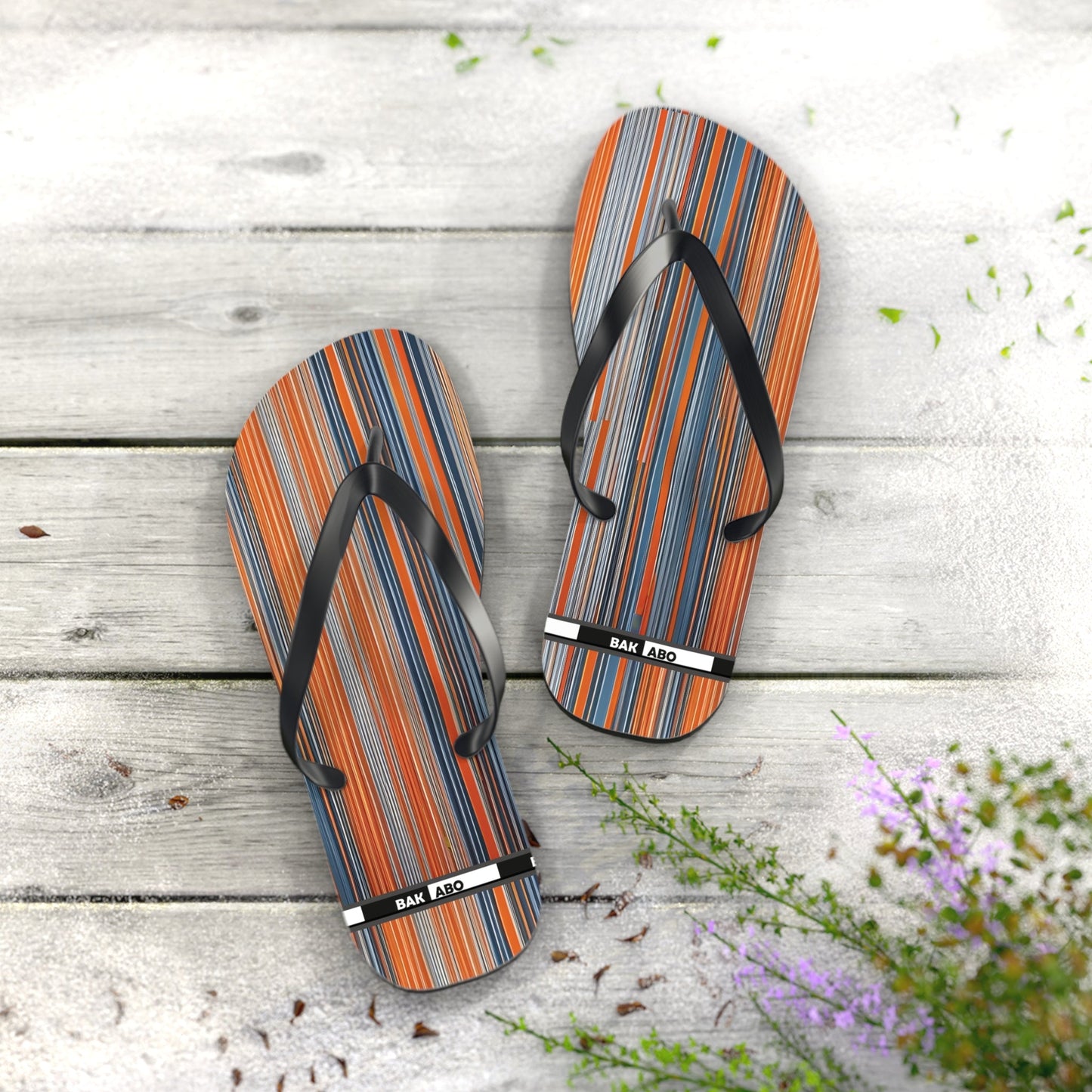 Striped Sunset Flip Flops — Orange & Blue Beach Sandals Printify bakabo.club