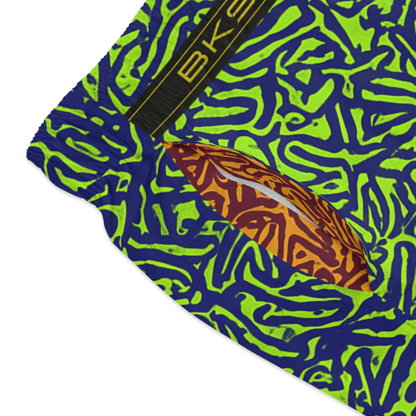 Neon Coral Reef Swim Trunks — Green & Navy All-Over Print Printify bakabo.club