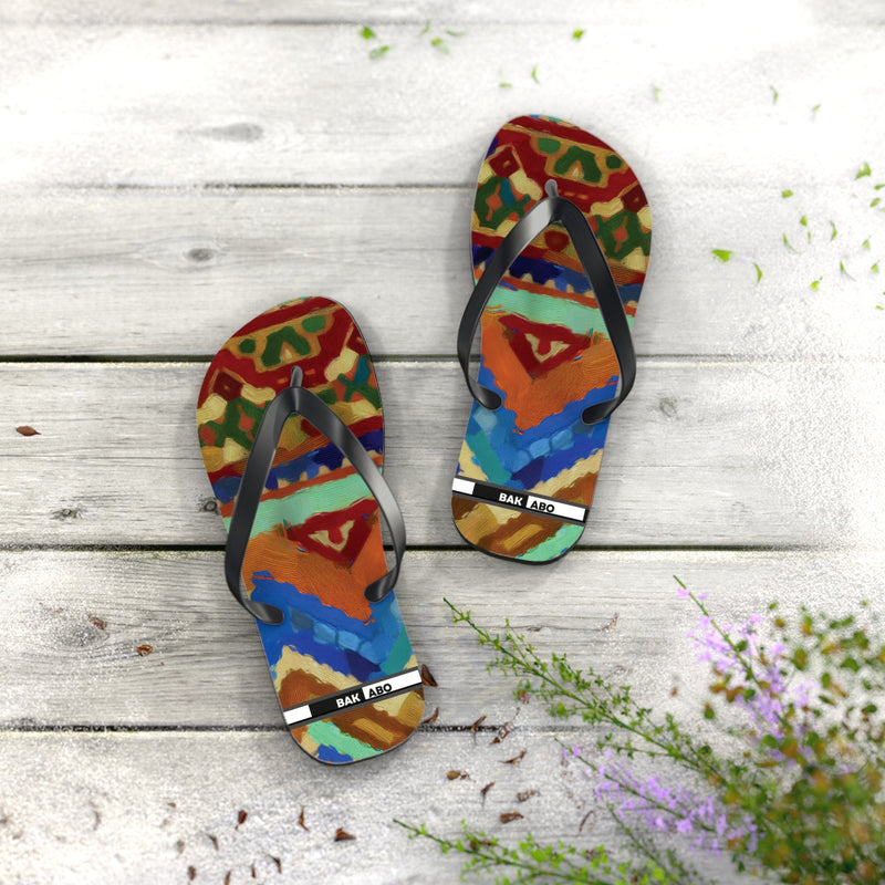 Colorful Tribal Pattern Flip Flops – Bold Aztec-Inspired Beach Sandals Printify bakabo.club