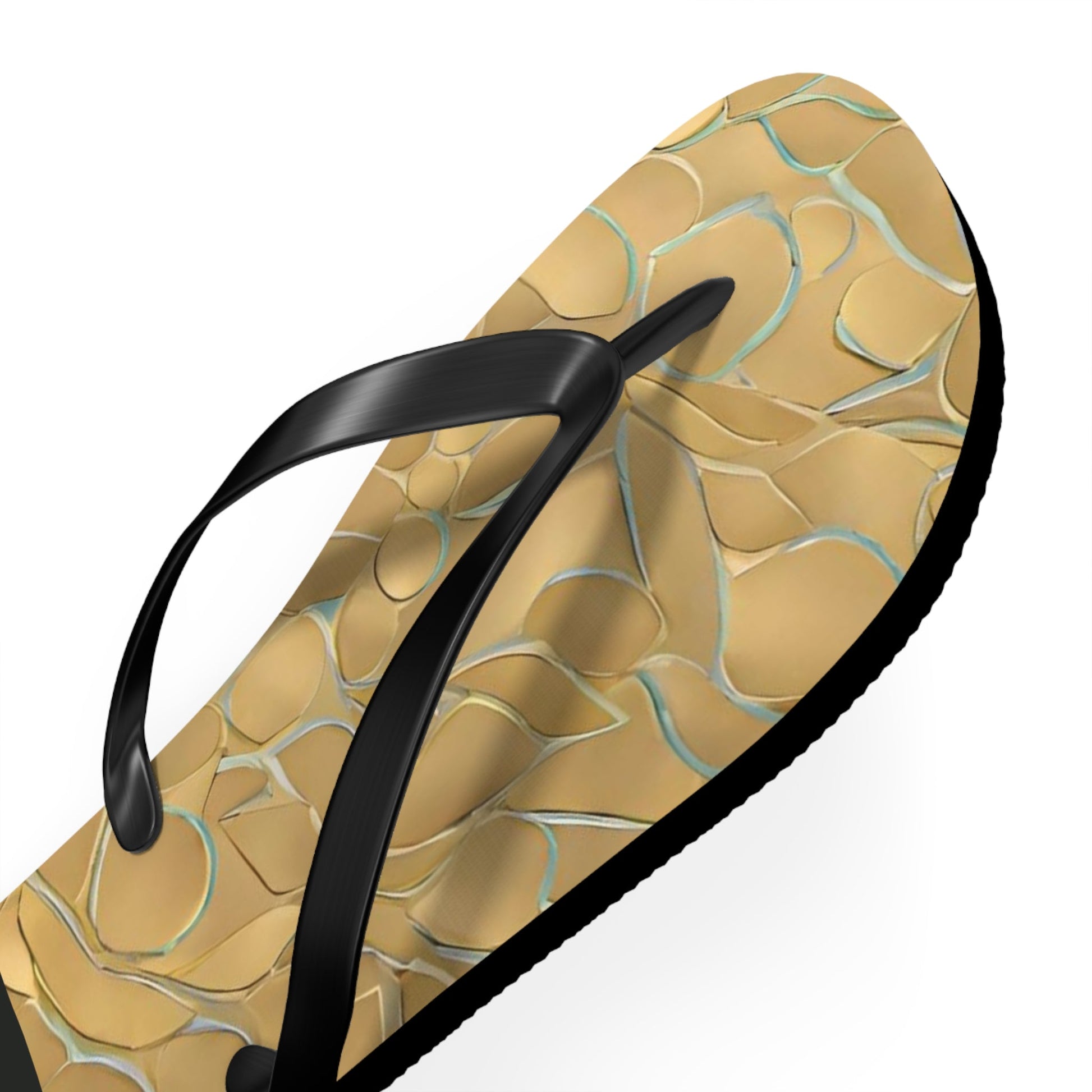 Flip Flops - Gold Marble Beach Sand Pattern with 'BAK ABO' Accent Printify bakabo.club