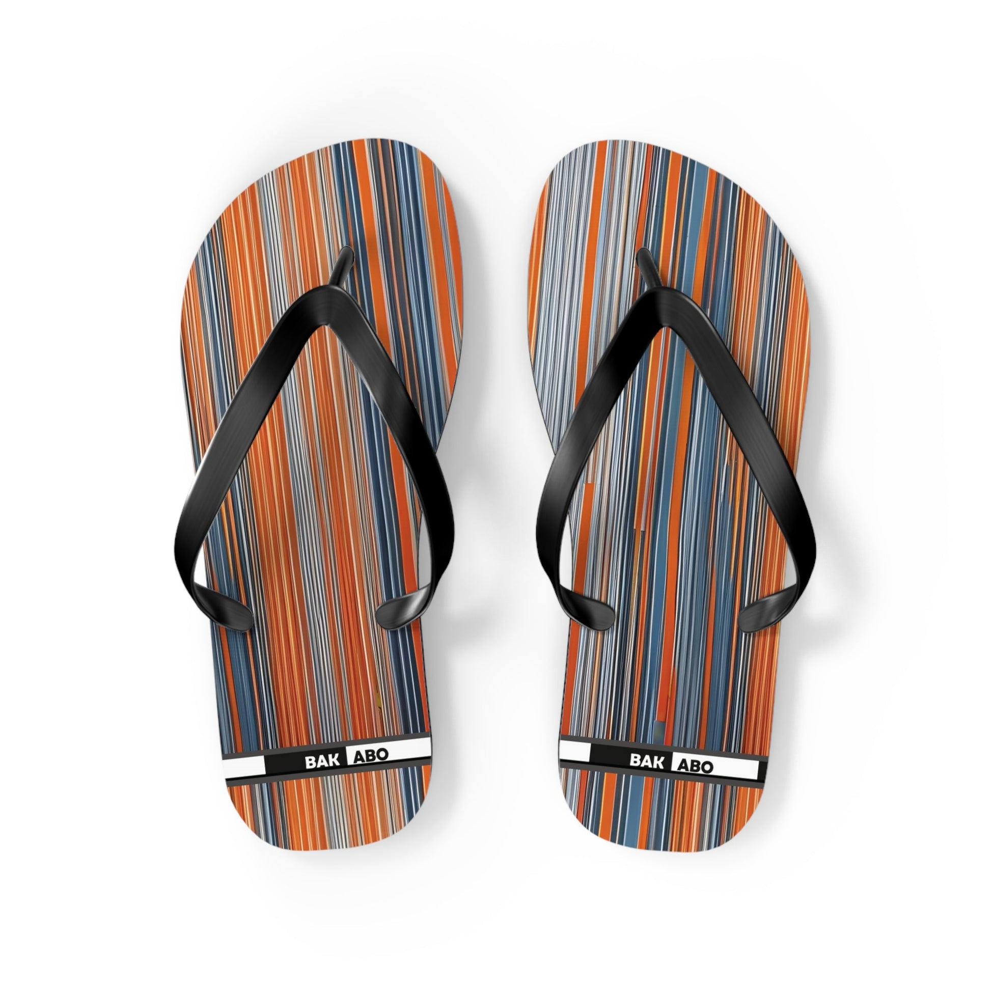 Striped Sunset Flip Flops — Orange & Blue Beach Sandals Printify bakabo.club