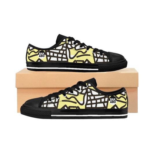 Abstract Yellow Grid Men's Sneakers — Street Art Canvas Shoes Printify bakabo.club