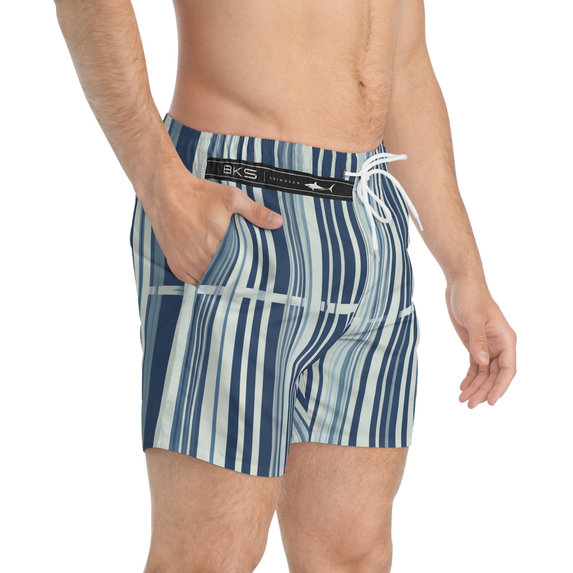 Men's Blue Striped Swim Trunks — Nautical Horizontal Stripe Beach Shorts Printify bakabo.club