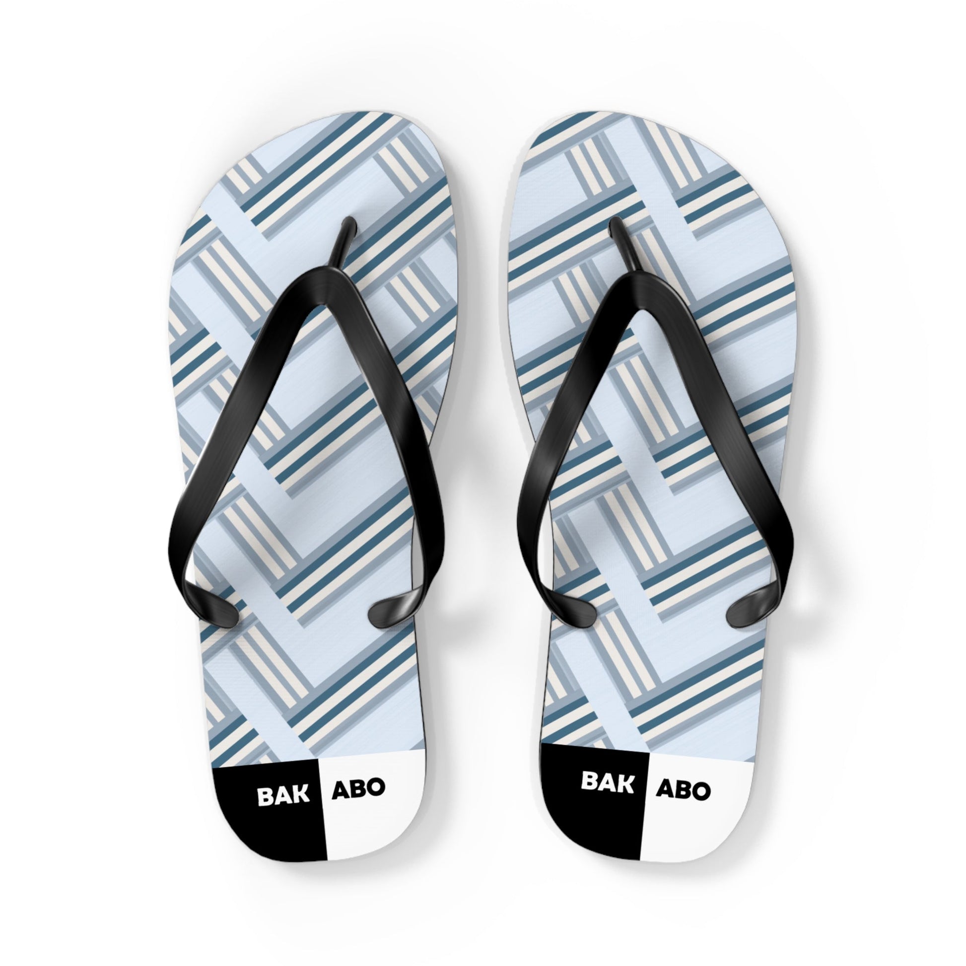 Blue Geometric Flip Flops — Light Plaid Summer Sandals Printify bakabo.club