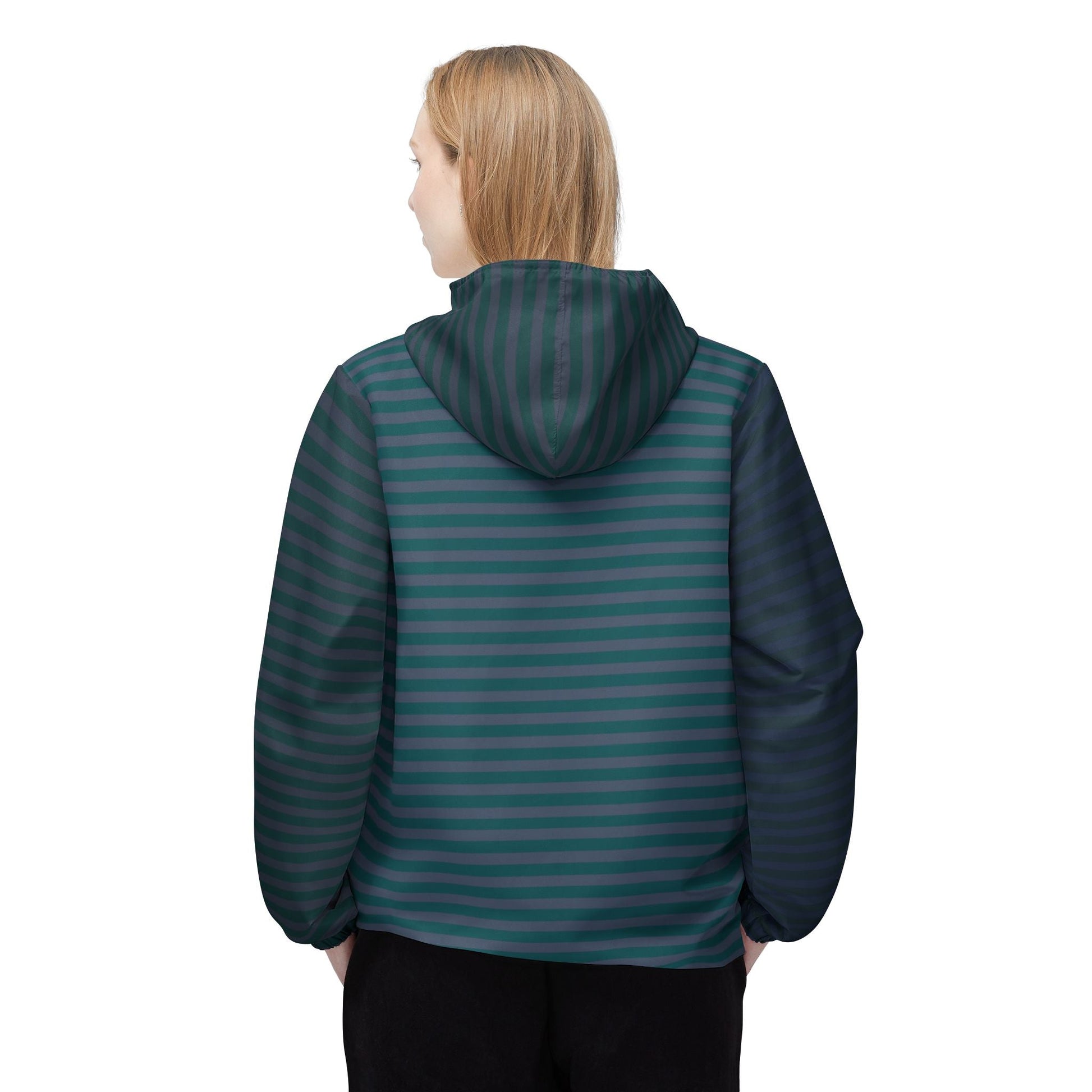 Striped Teal Windbreaker Jacket - Lightweight Hooded Windbreaker Printify bakabo.club