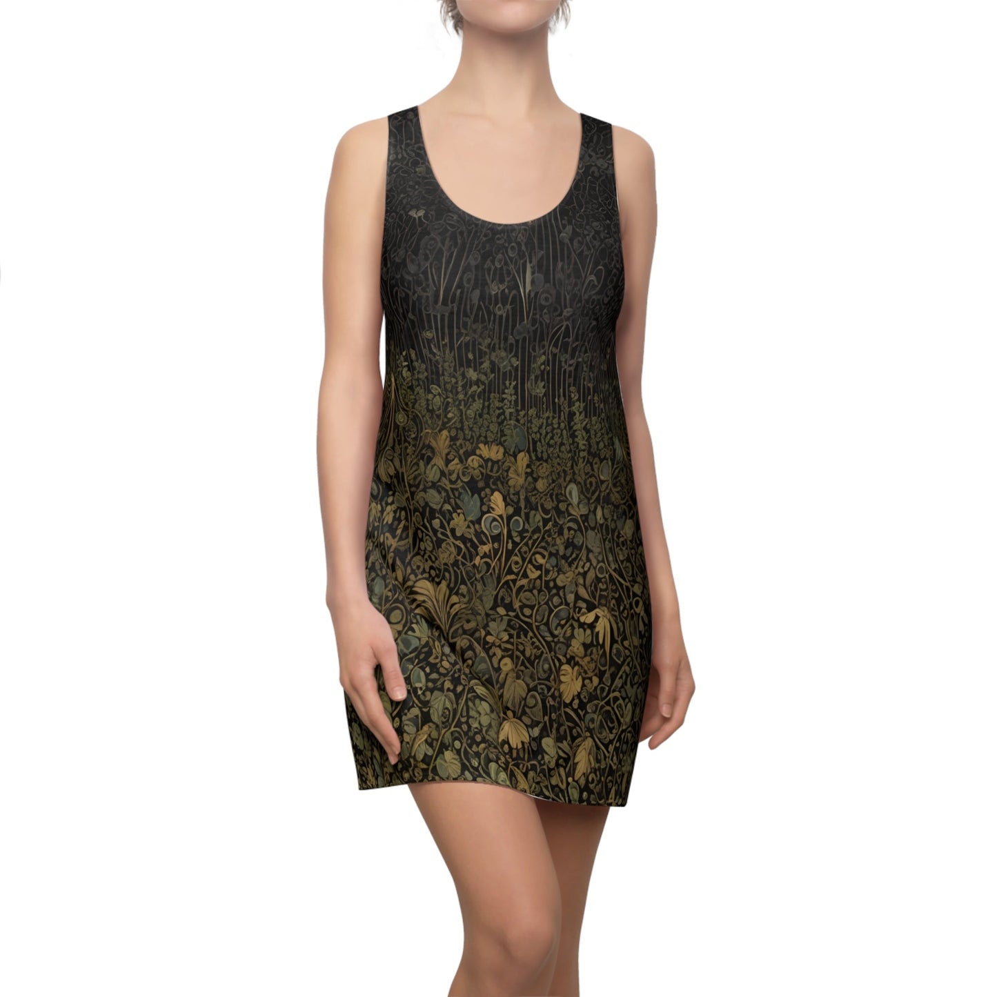 Racerback Dress — Dark Botanical Mushroom Field All-Over Print