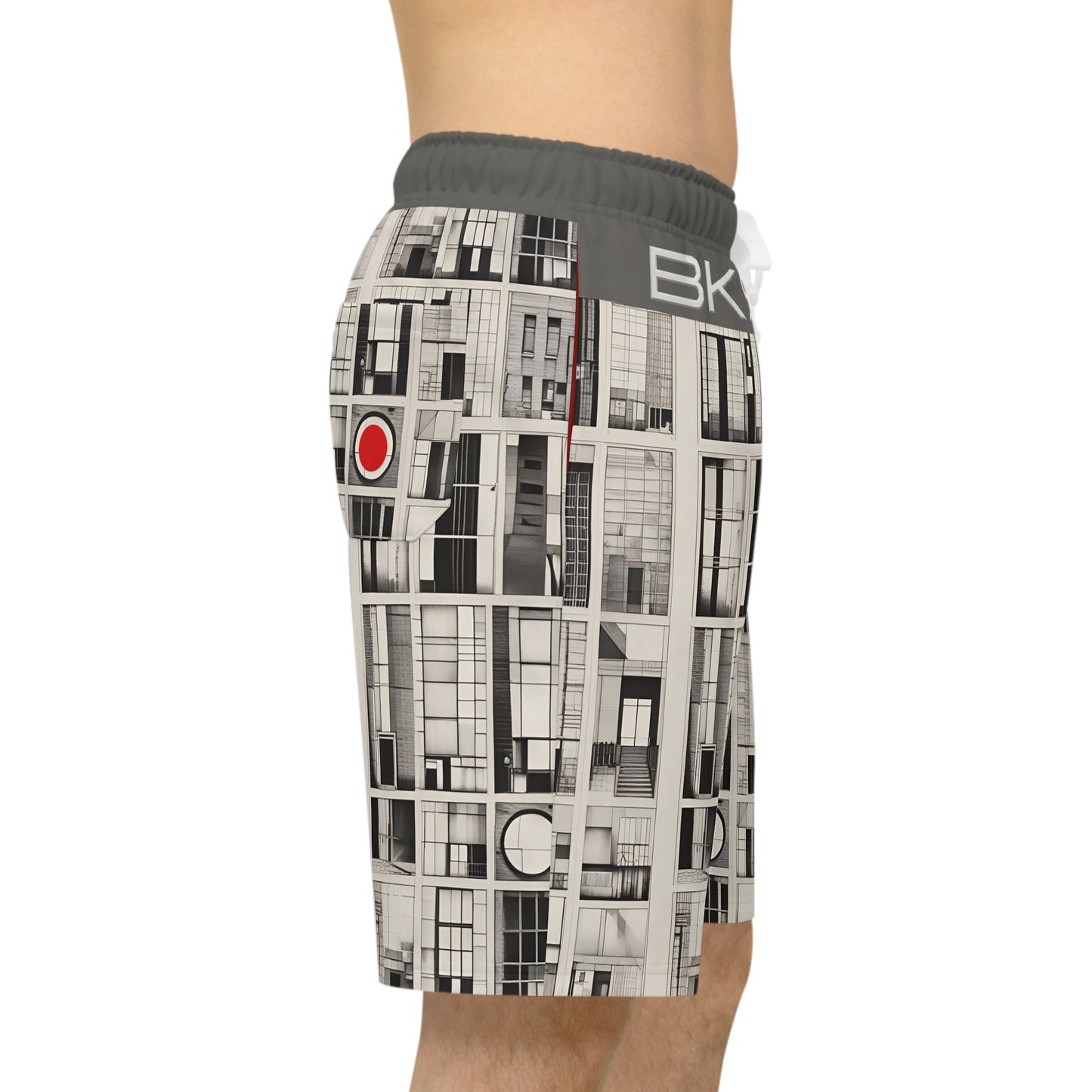 Athletic Shorts — Monochrome Architectural Grid Print (BKS) Printify bakabo.club