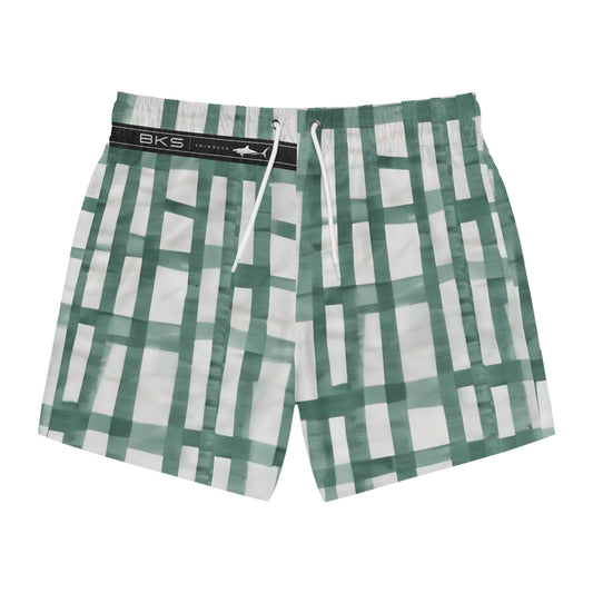 Green Grid Pattern Swim Trunks – Modern Plaid All-Over Print Printify bakabo.club