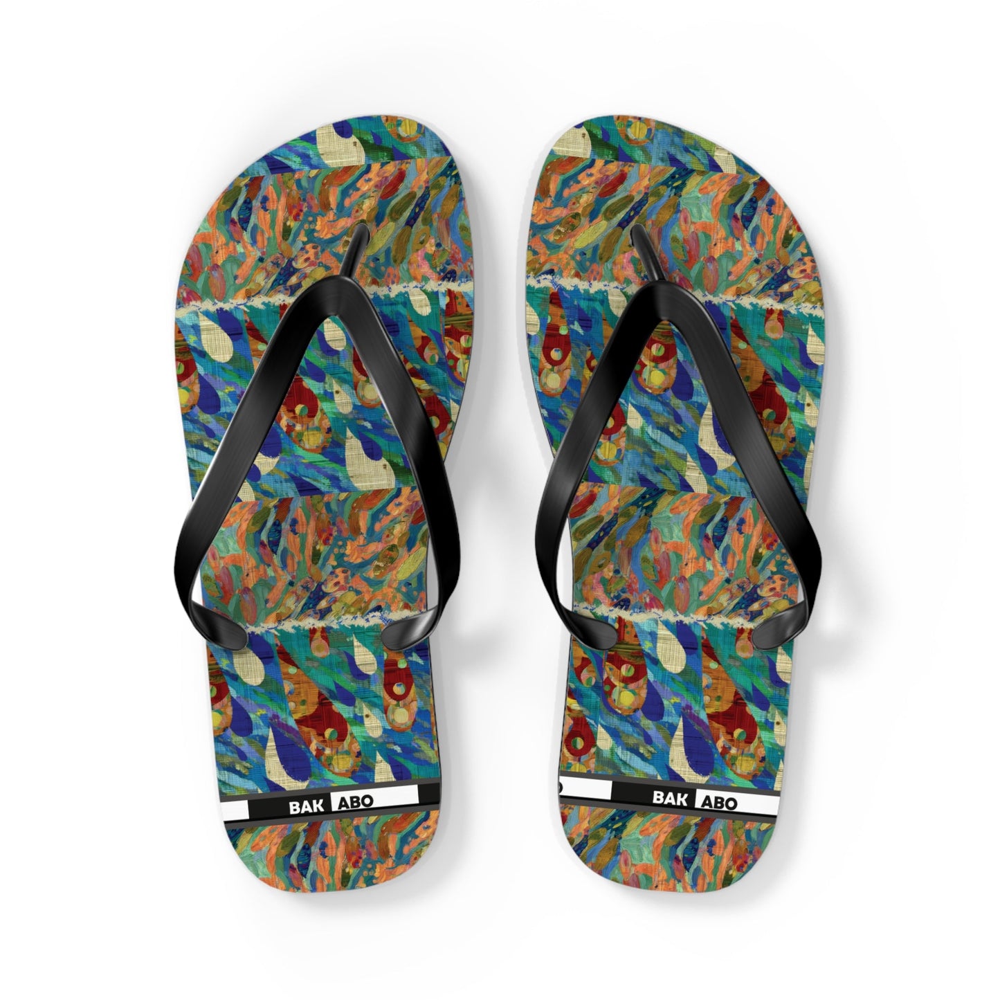 Tropical Abstract Flip Flops — Colorful Beach Sandal with Vibrant Wave Pattern Printify bakabo.club