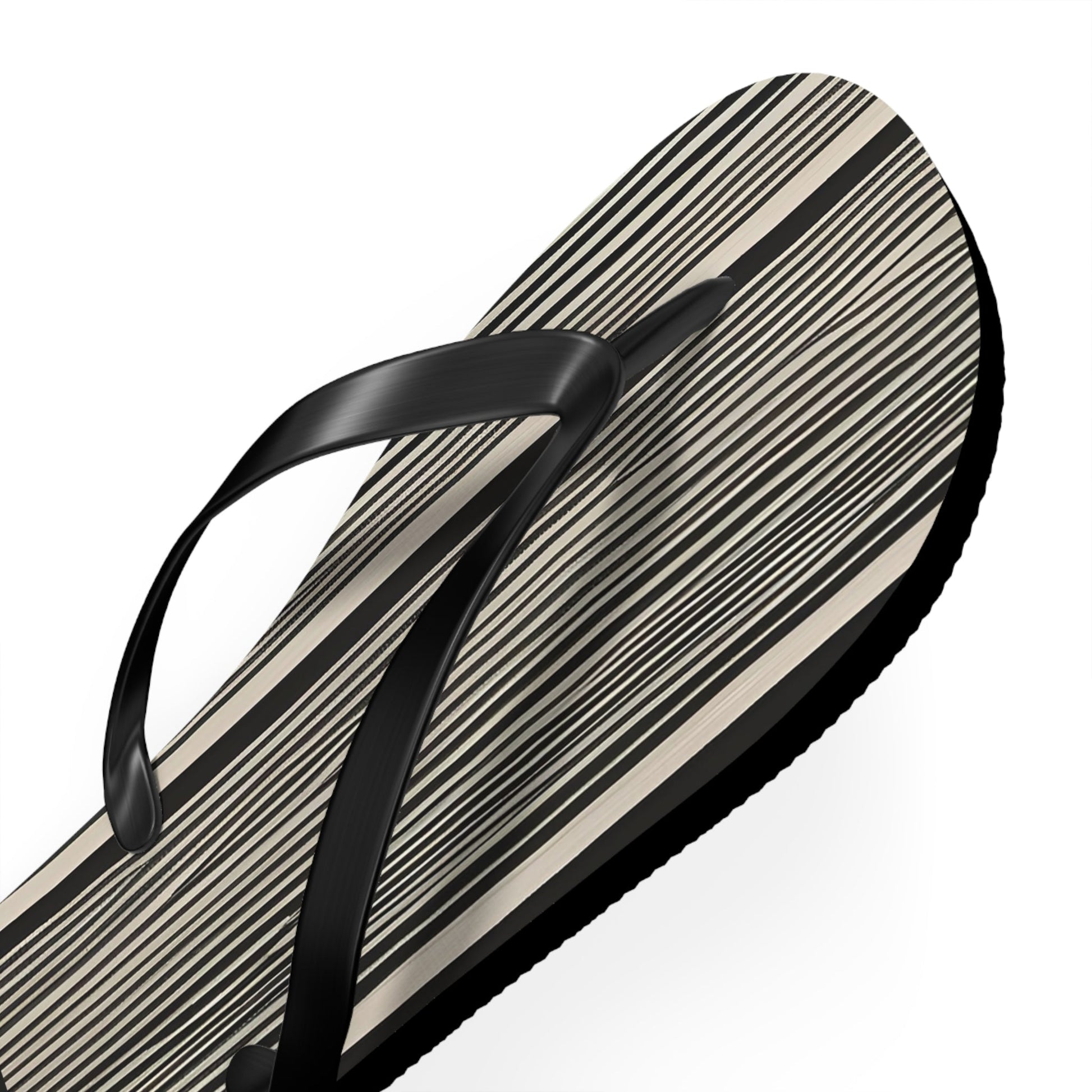 Woodgrain Striped Flip Flops – Black & White Casual Beach Sandals Printify bakabo.club