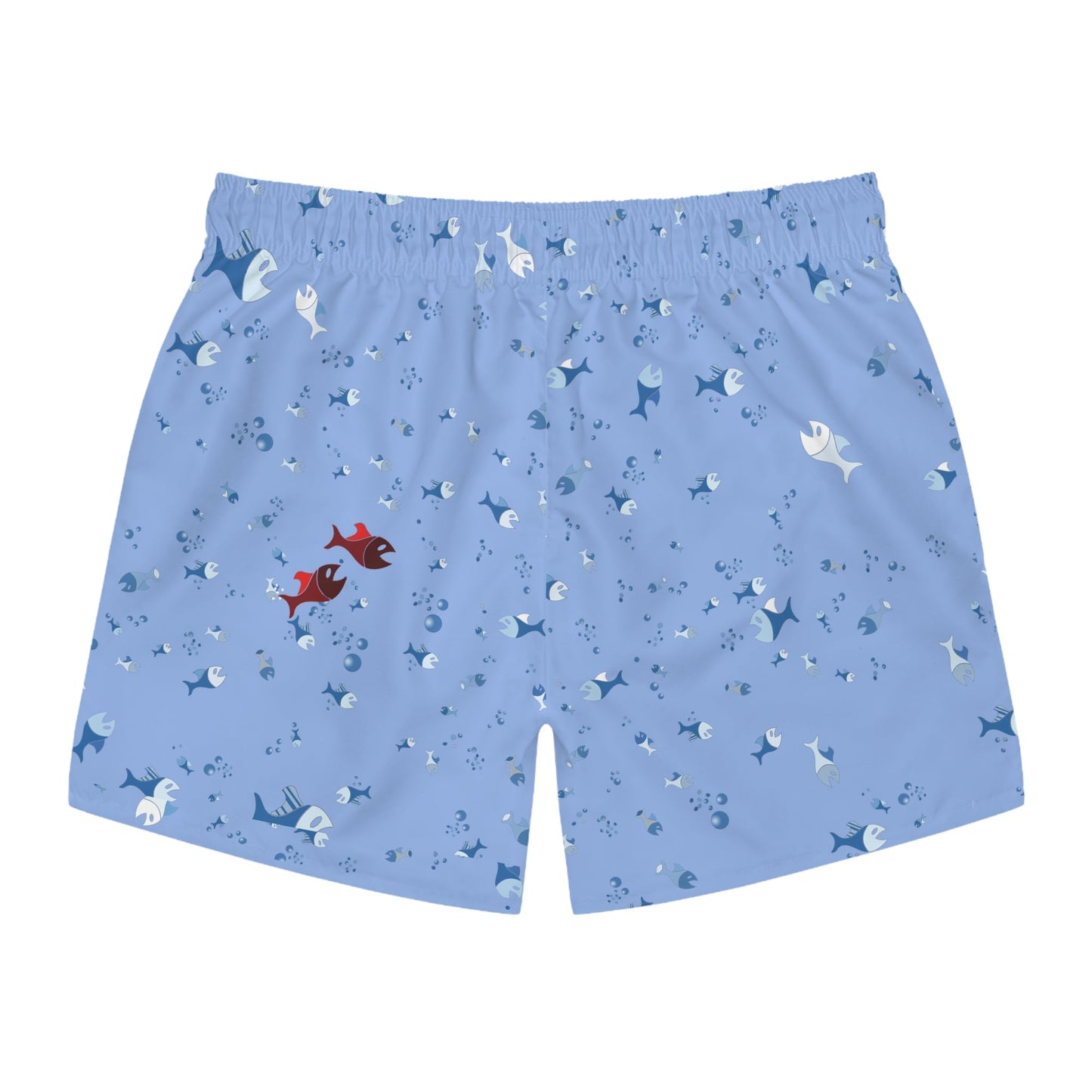 Shark & Fish Pattern Swim Trunks — Light Blue Beach Shorts Printify bakabo.club