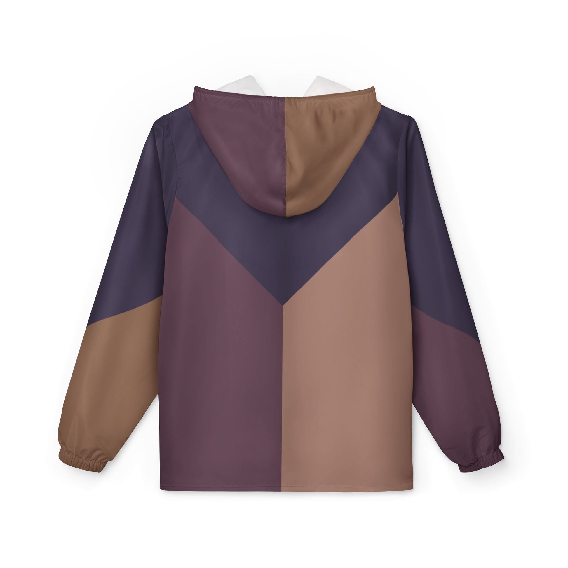 Geometric Chevron Windbreaker Jacket – Brown & Plum Colorblock Hooded Outerwear Printify bakabo.club