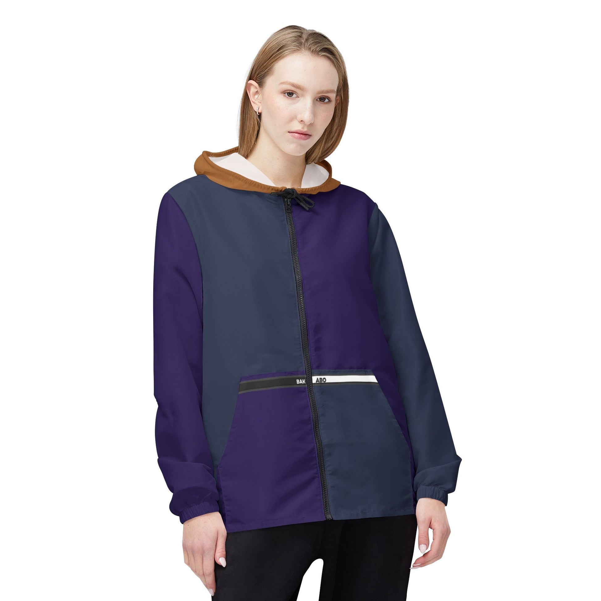 Colorblock Hooded Windbreaker Jacket – Navy, Purple & Brown AOP Printify bakabo.club