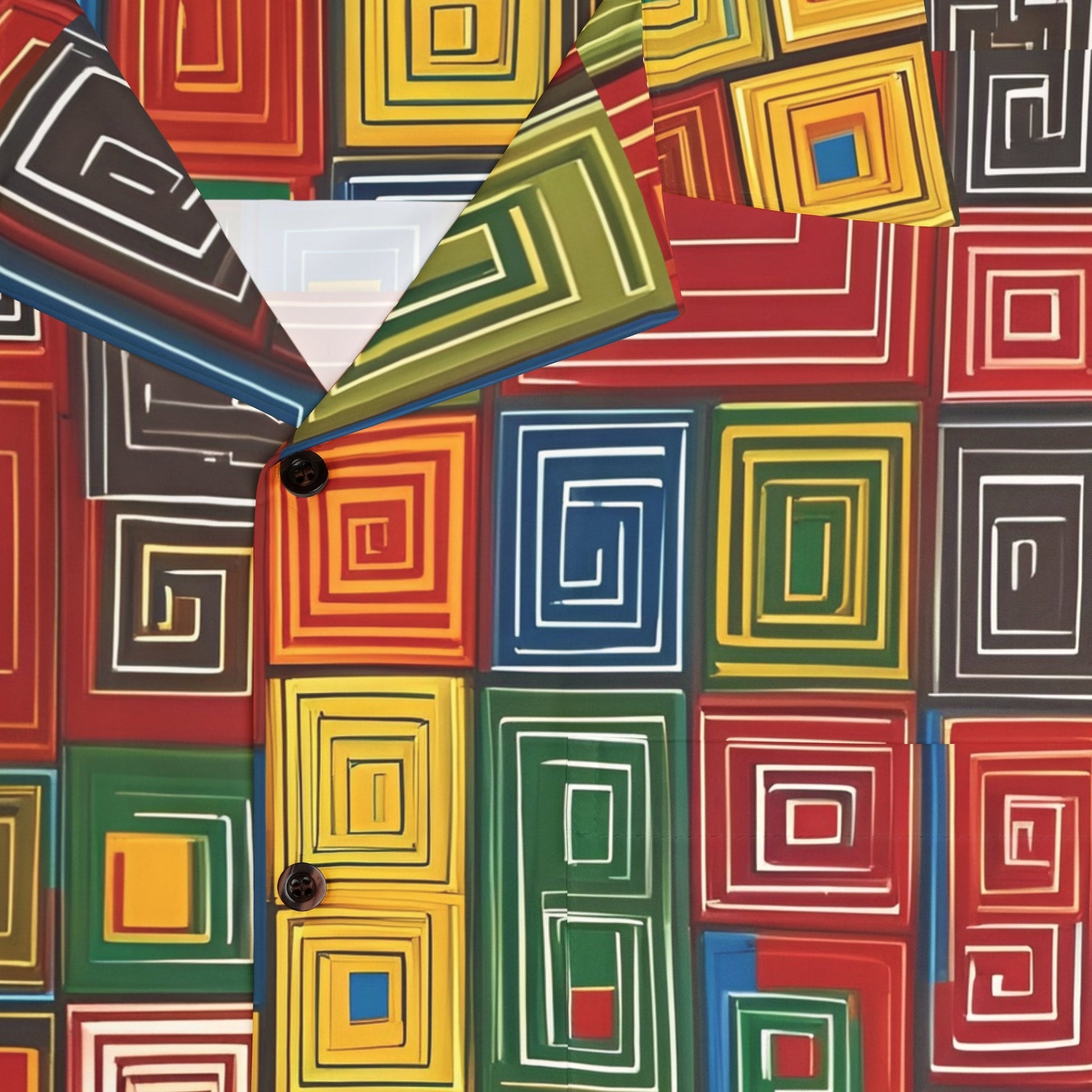 Men's Geometric Hawaiian Shirt — Colorful Retro Square Pattern AOP Printify bakabo.club