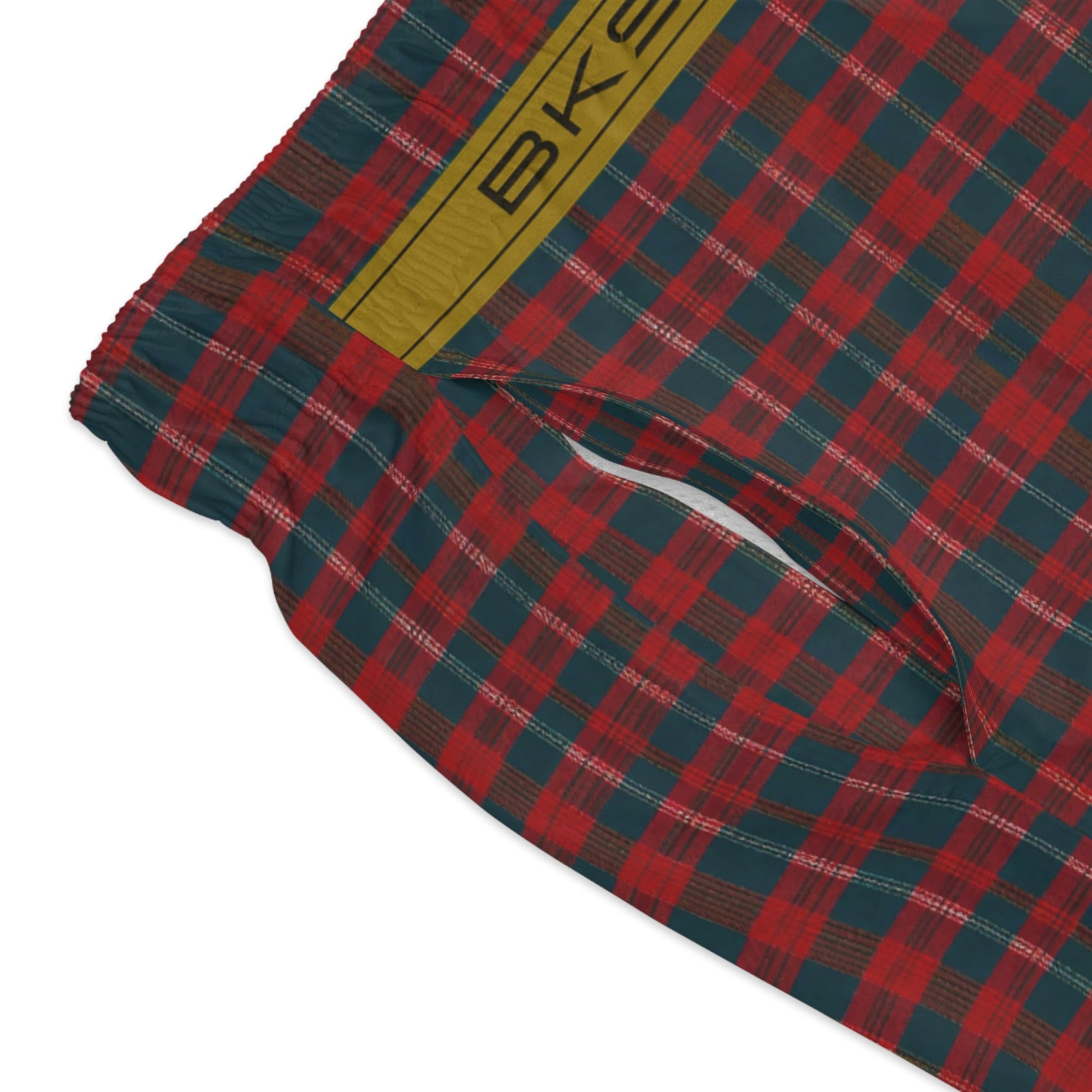 Red Green Tartan Plaid Swim Trunks — Classic Holiday Plaid Beach Shorts Printify bakabo.club