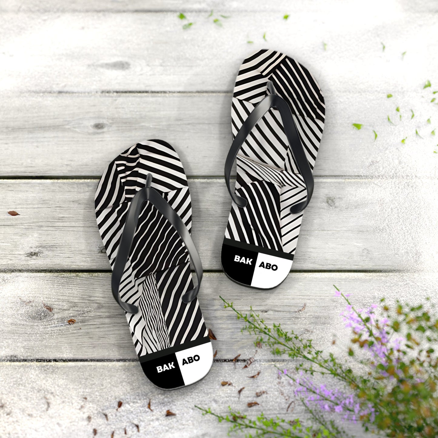 Zebra Stripe Flip Flops — Black & White Optical Pattern Beach Sandals Printify bakabo.club
