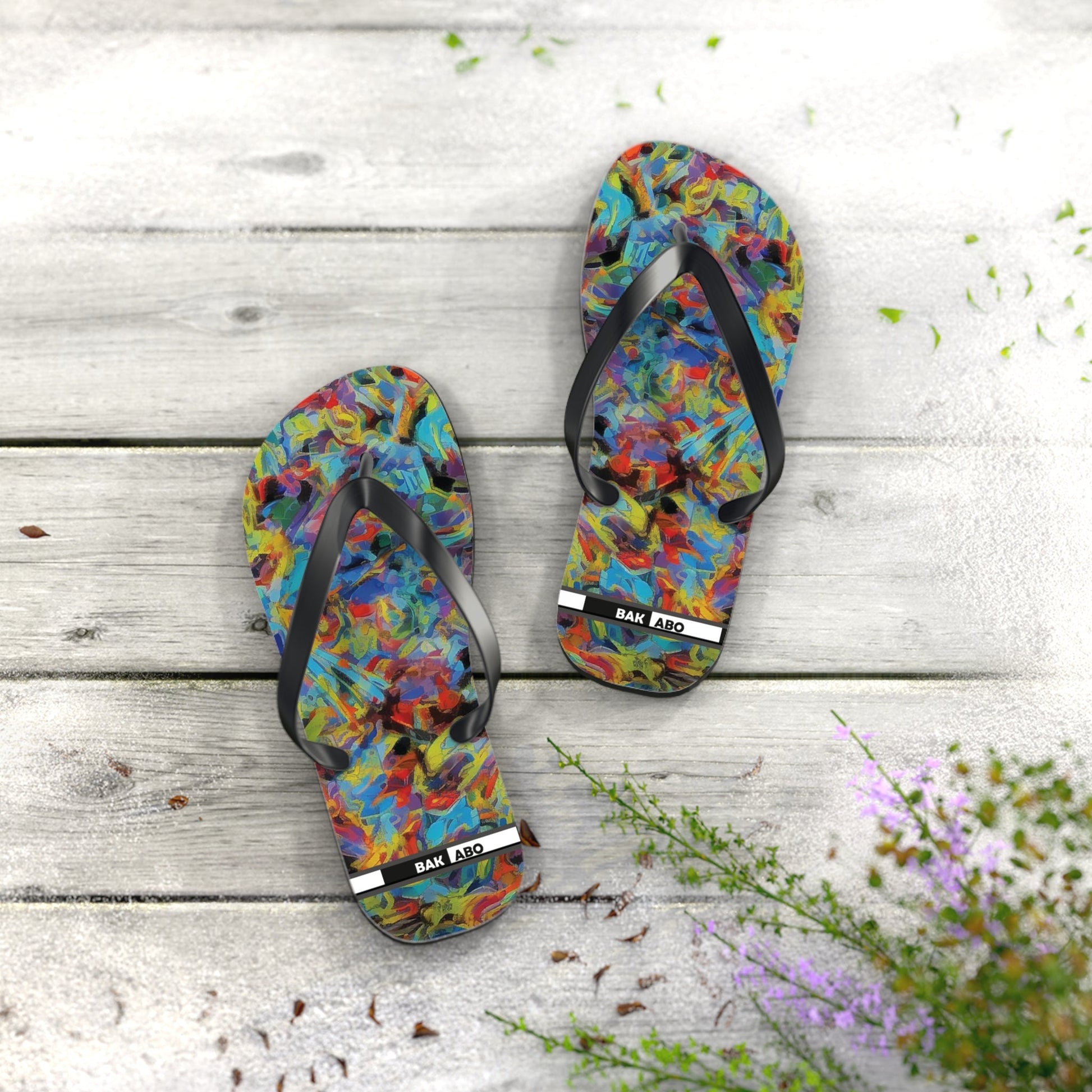 Color Splash Flip Flops — Vibrant Abstract Summer Sandals Printify bakabo.club