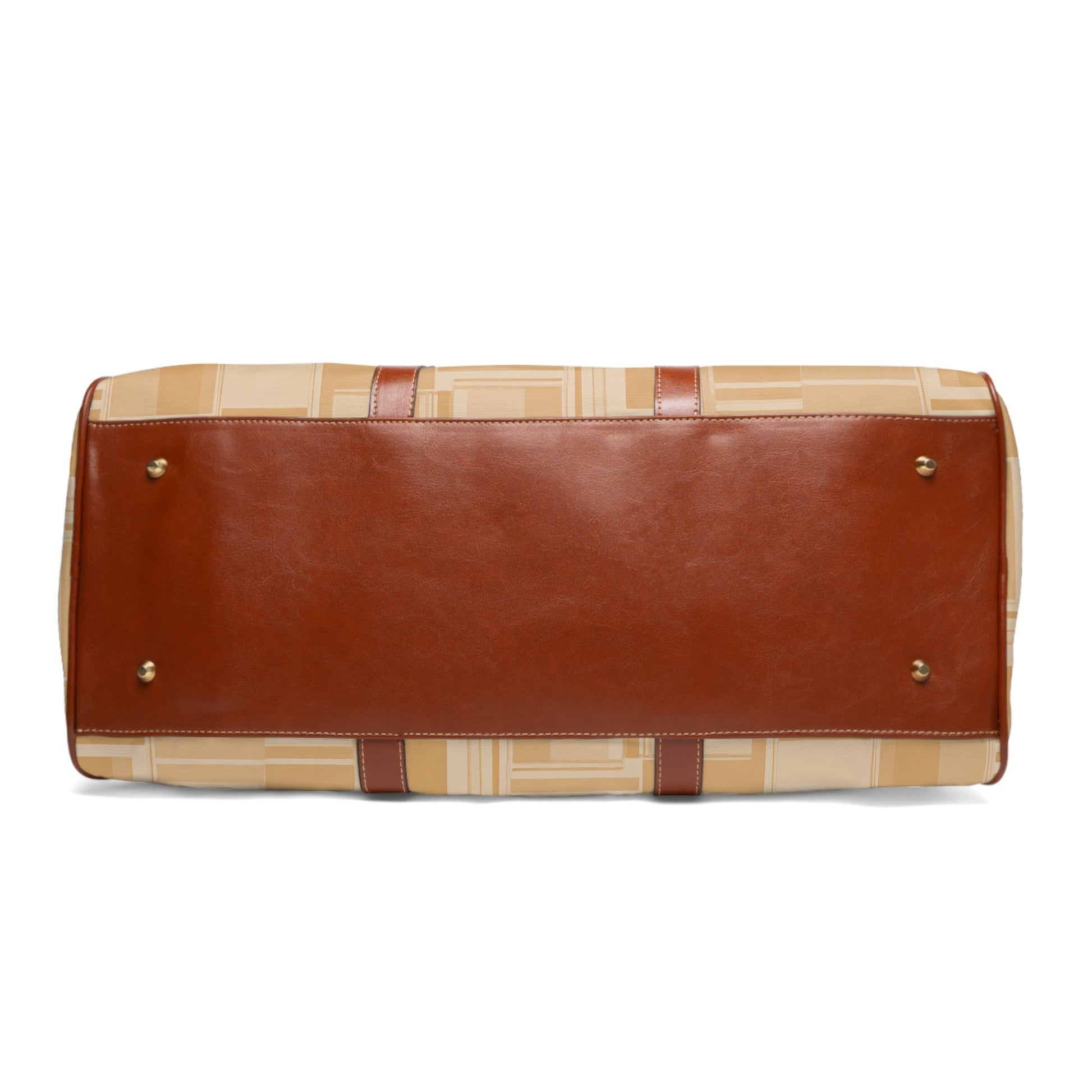 Waterproof Travel Bag — Beige Geometric Weekender with Blue Stick Figure Printify bakabo.club