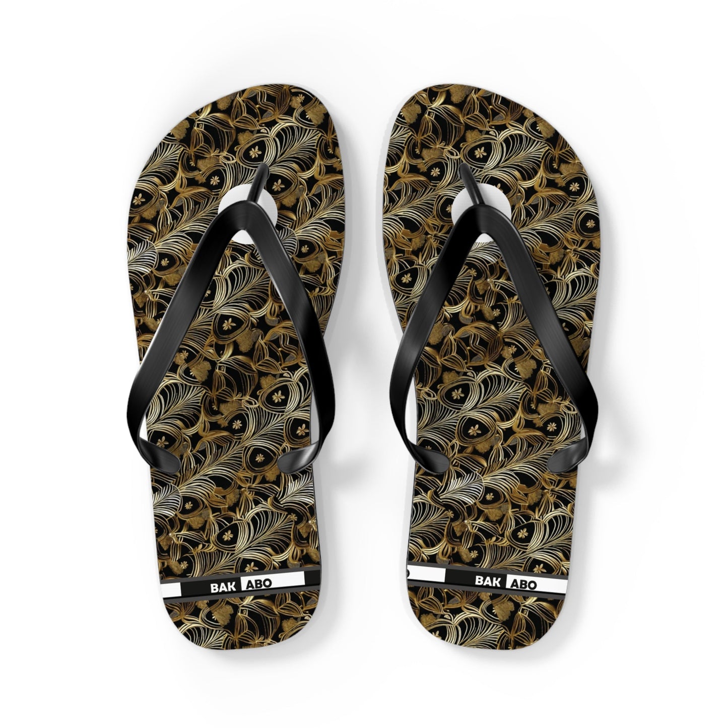 Peacock Feather Pattern Flip Flops — Tropical Beach Sandals with Elegant Feather Design Printify bakabo.club