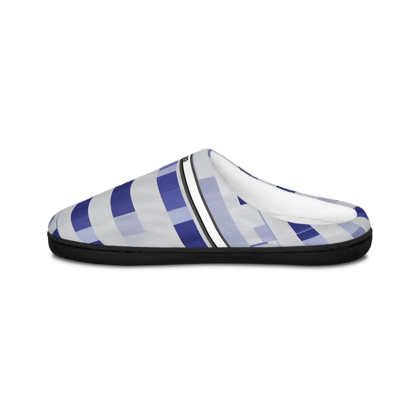Striped Cozy Indoor Slippers — Blue Geometric Lounge Shoes BakAbo Studio BKS bakabo.club