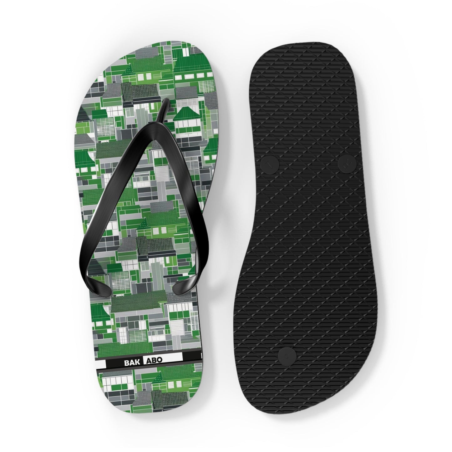 Green Geometric Flip Flops — Modern Pixelated Pattern Beach Sandals Printify bakabo.club