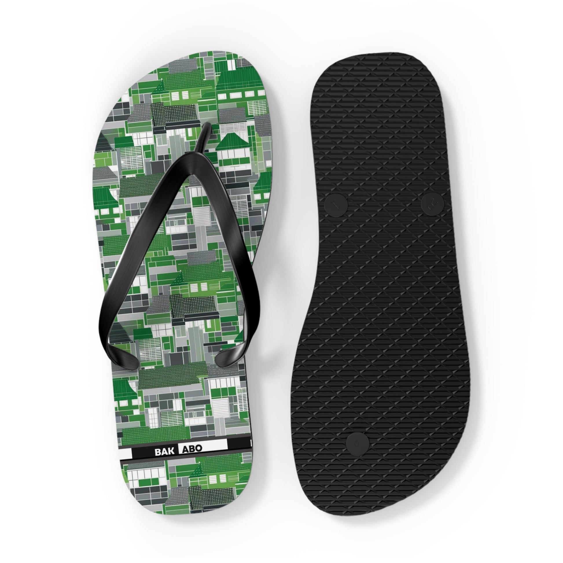 Green Geometric Flip Flops — Modern Pixelated Pattern Beach Sandals Printify bakabo.club