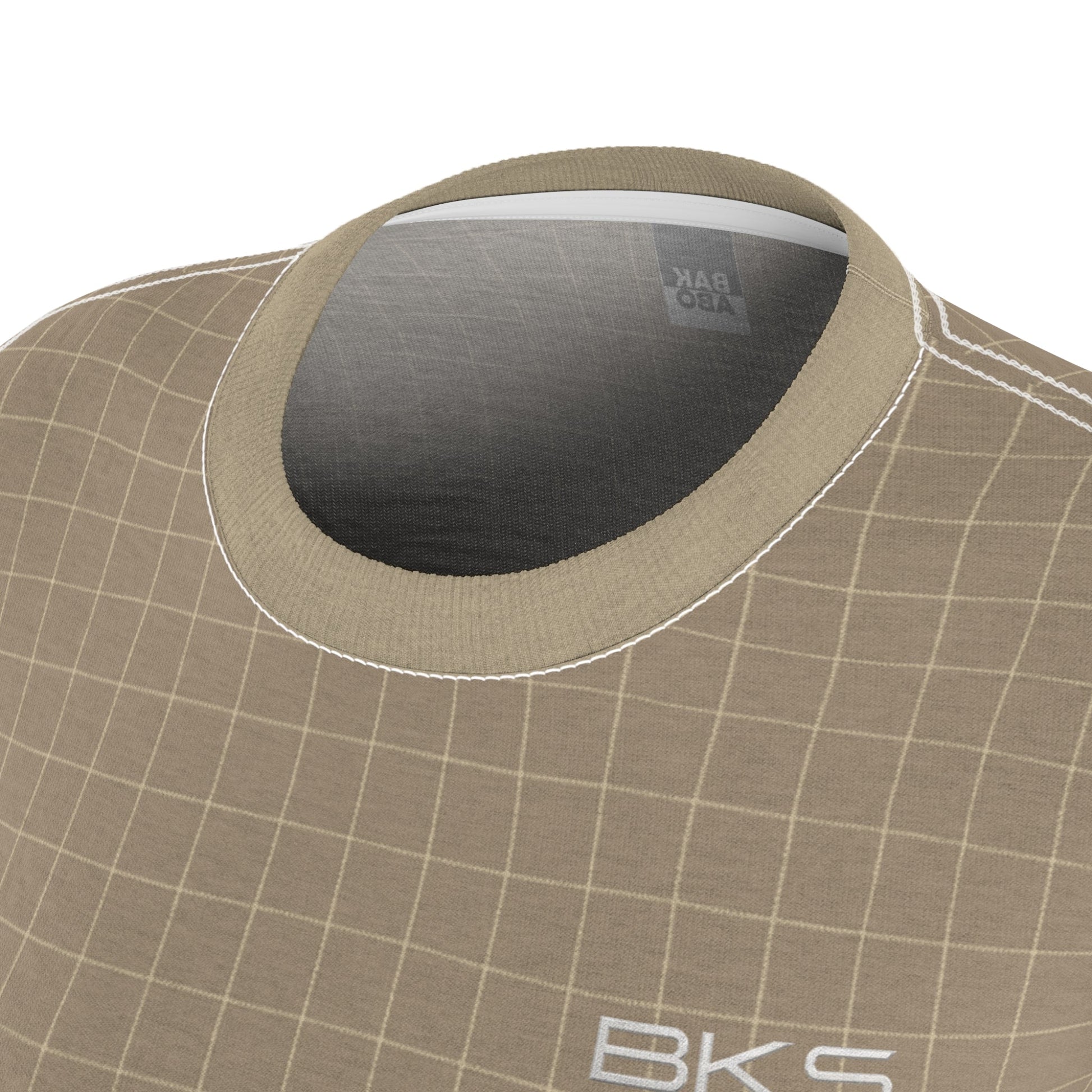 Beige Grid Women's Tee — 'BKS' Minimal Graphic Cut & Sew T‑Shirt Printify bakabo.club