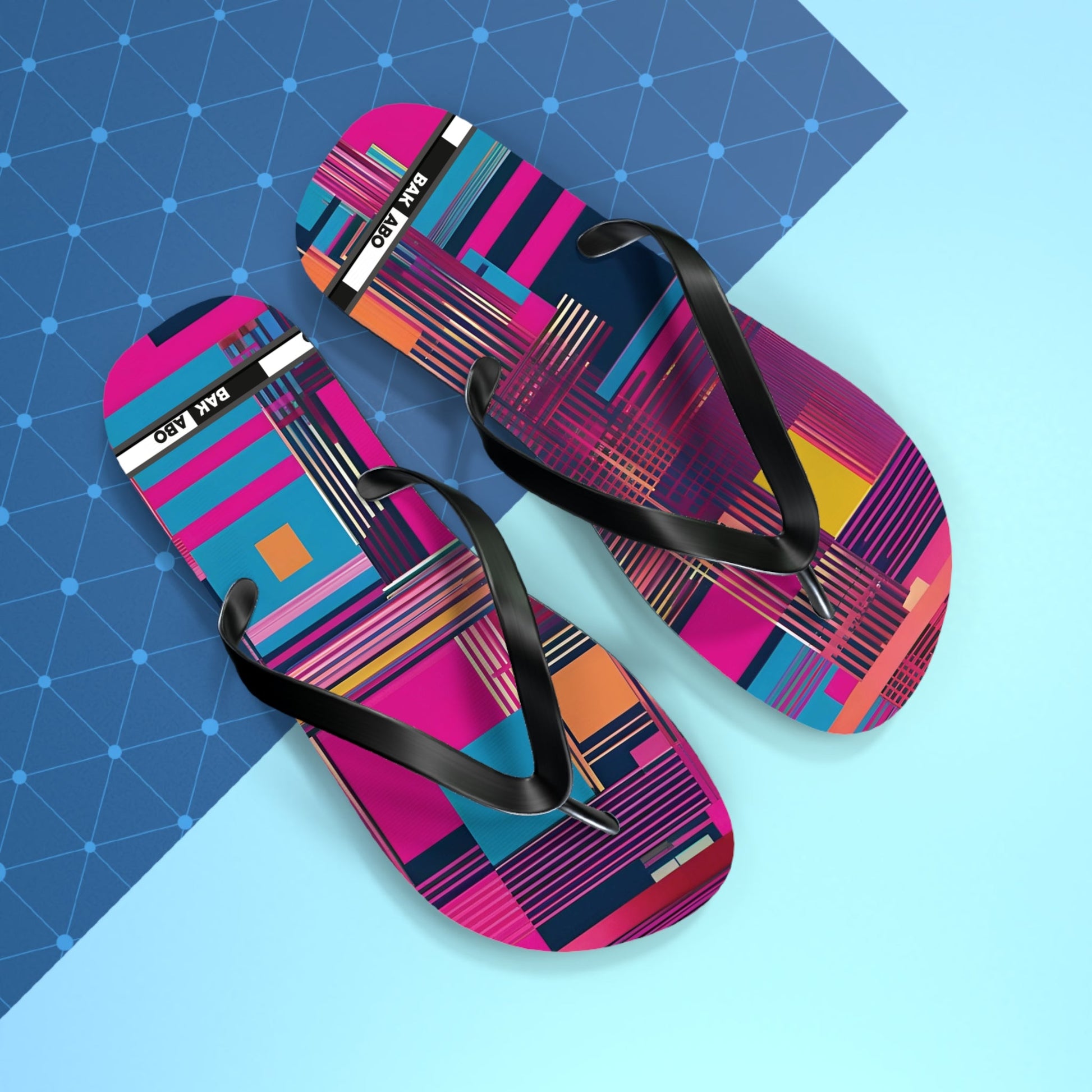 Flip Flops — Vibrant Geometric Pattern Beach Sandals Printify bakabo.club