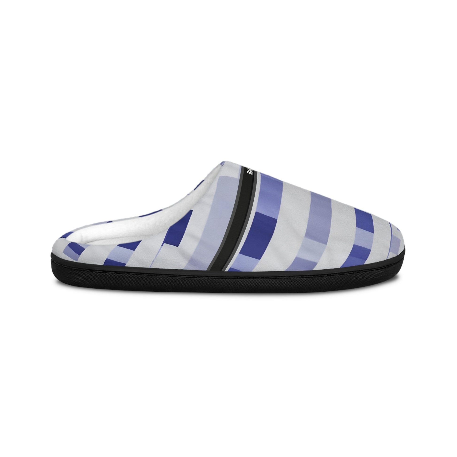 Striped Cozy Indoor Slippers — Blue Geometric Lounge Shoes BakAbo Studio BKS bakabo.club