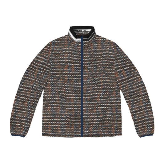 Puffer Jacket — Textured Brown Plaid All-Over Print Printify bakabo.club