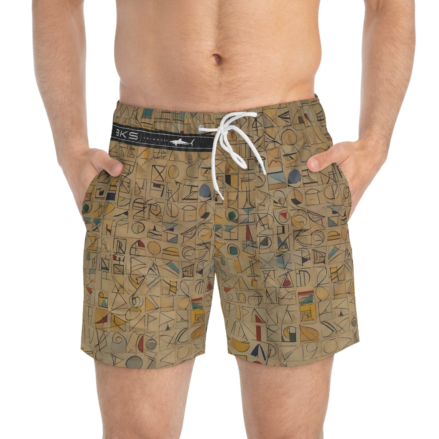 Abstract Geometric Swim Trunks — Vintage Tile Pattern Beach Shorts Printify bakabo.club