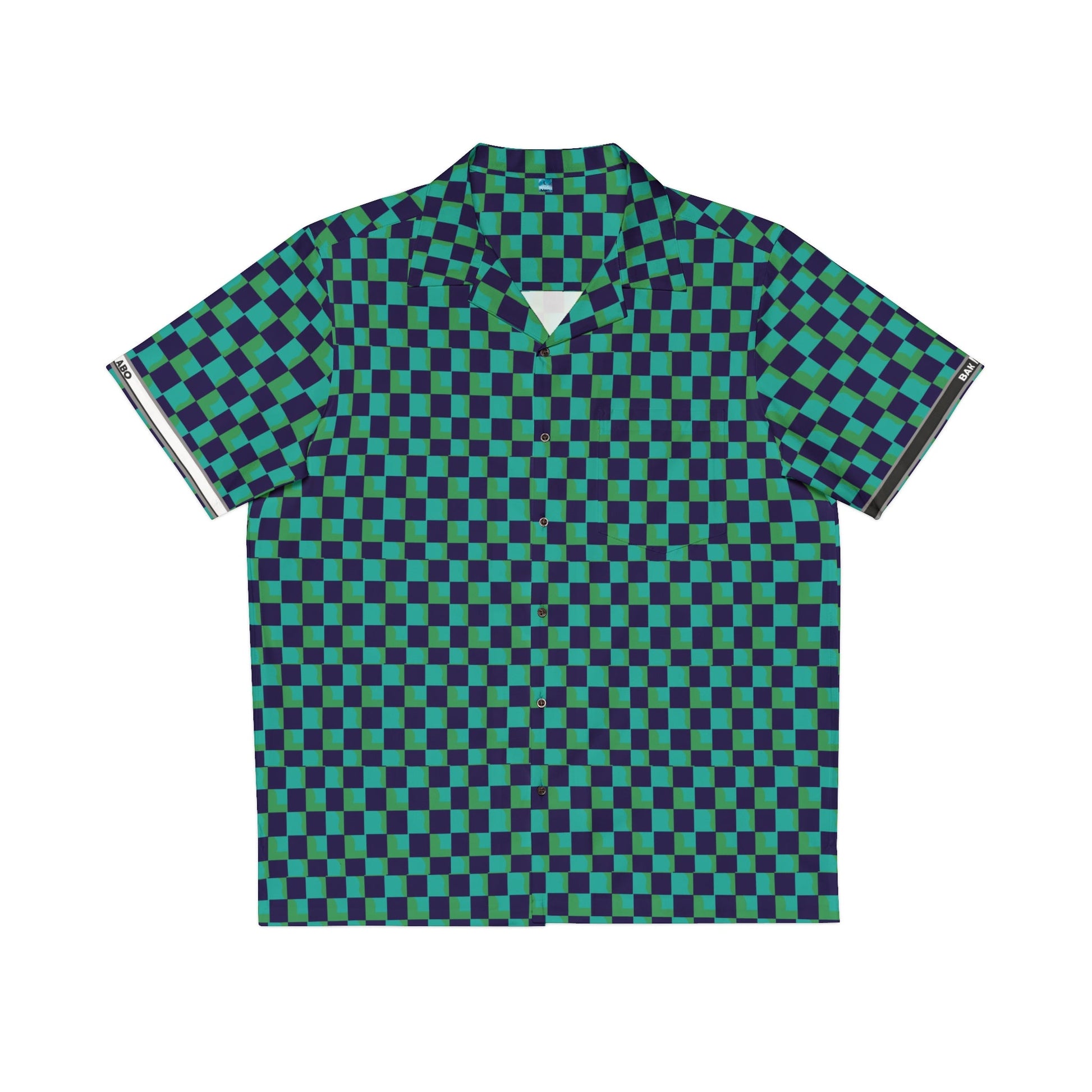 Checkered Hawaiian Shirt — Green & Navy Retro AOP Camp Shirt Printify bakabo.club
