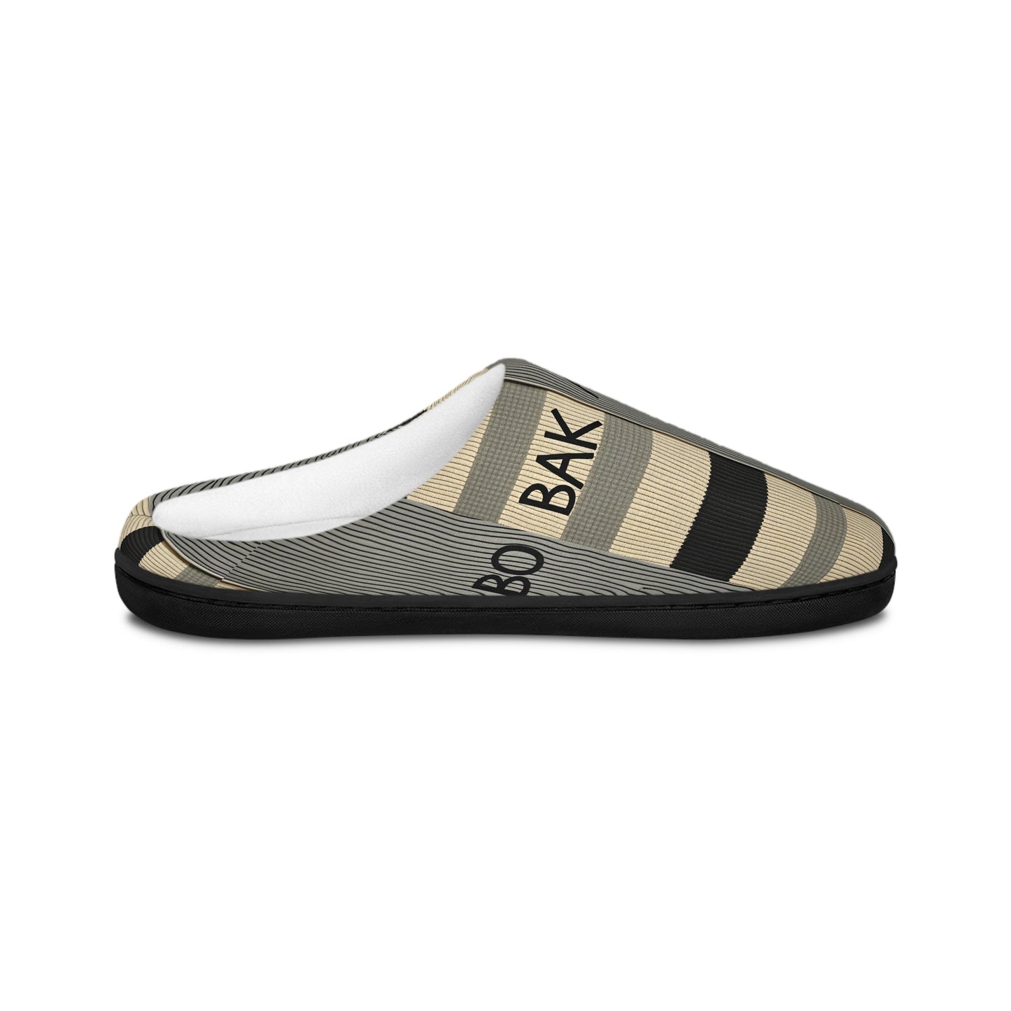 Striped Cozy Slippers — Neutral 'BAK ABO' Pattern Indoor Slides for Women BakAbo Studio BKS bakabo.club
