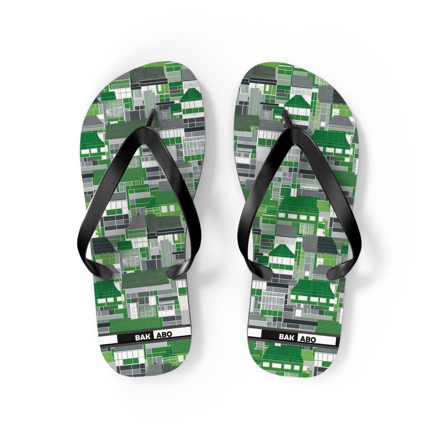 Green Geometric Flip Flops — Modern Pixelated Pattern Beach Sandals Printify bakabo.club