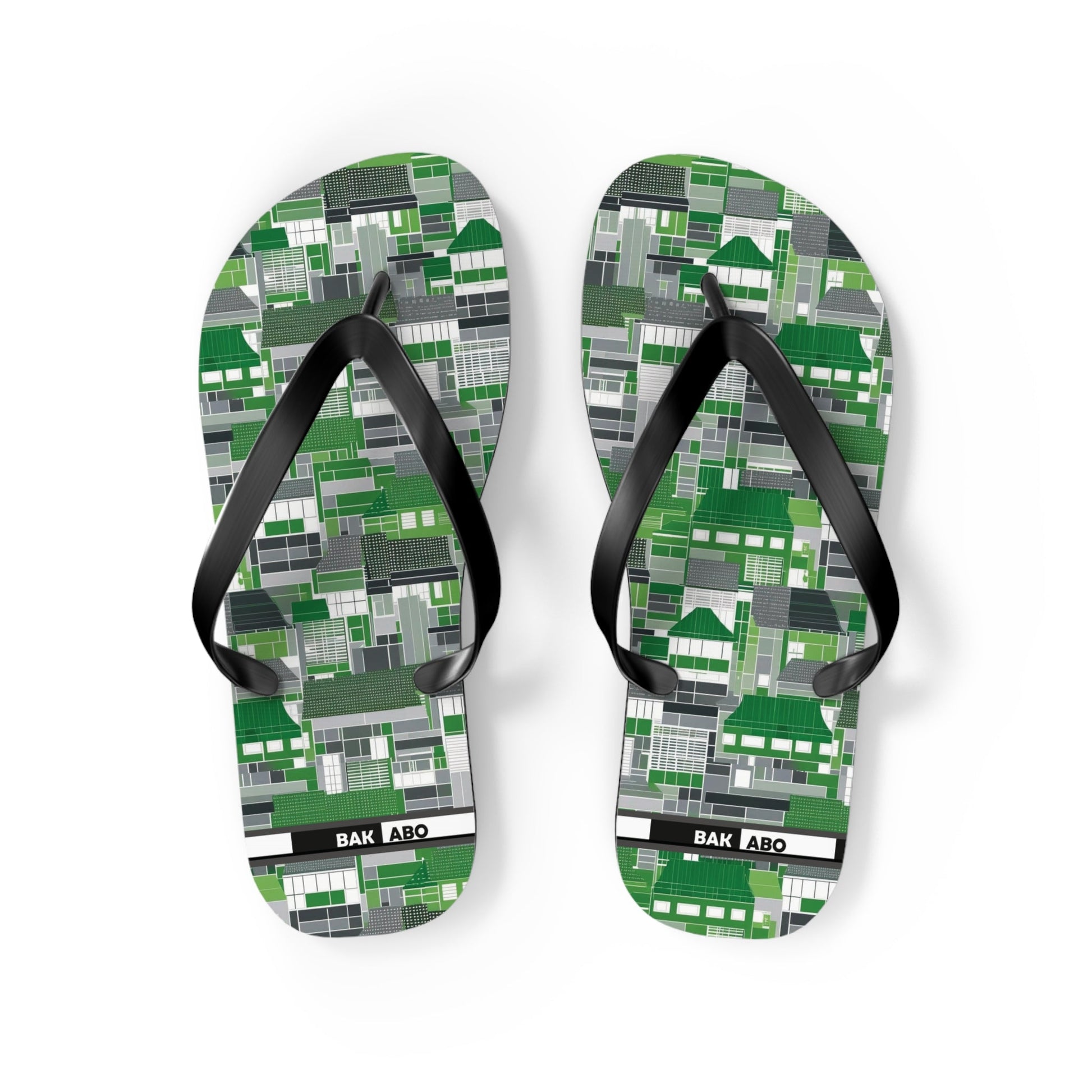 Green Geometric Flip Flops — Modern Pixelated Pattern Beach Sandals Printify bakabo.club