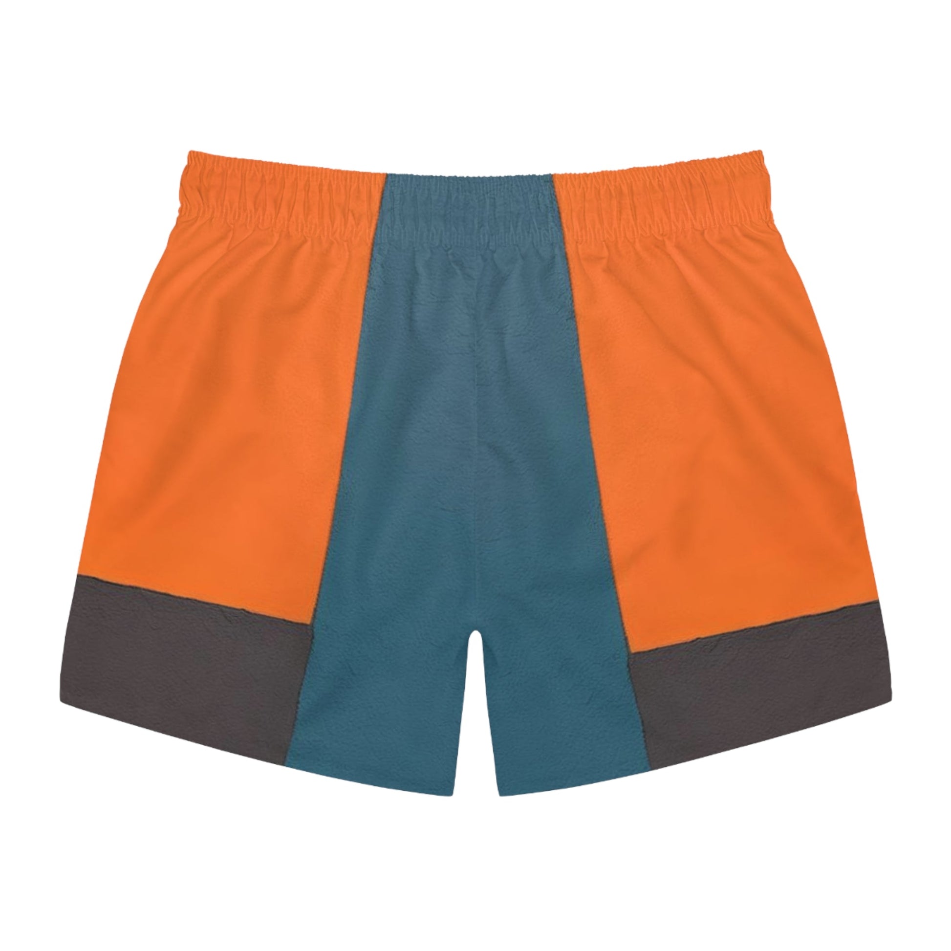 Colorblock Swim Trunks – Teal, Orange & Charcoal Beach Shorts Printify bakabo.club