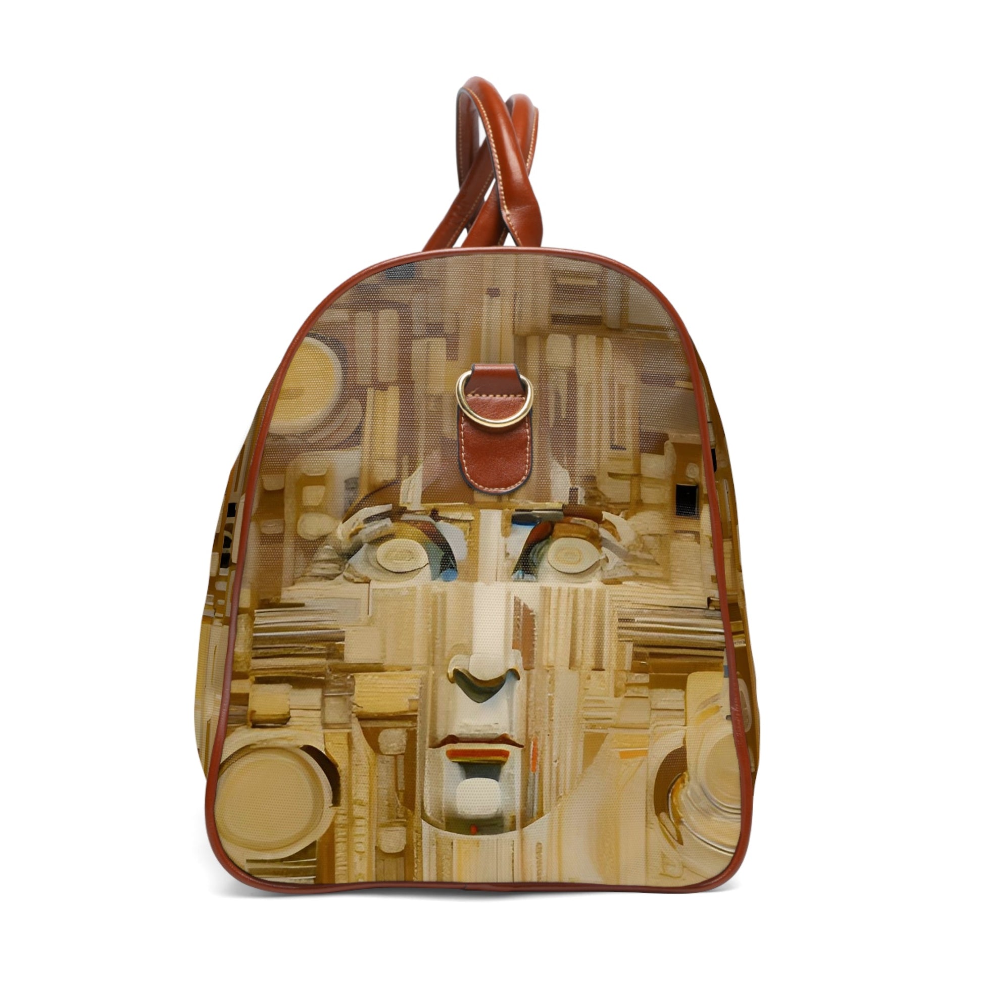 Abstract Gold Mosaic Duffel Bag – Waterproof Travel Bag with Modern Face Art Printify bakabo.club