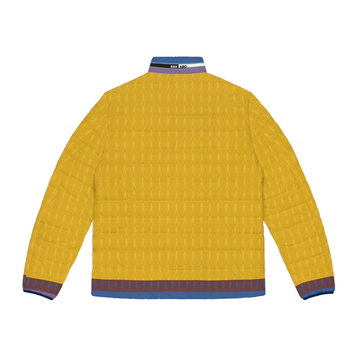 Abstract Art Puffer Jacket — Yellow Figure & Collage All-Over Print