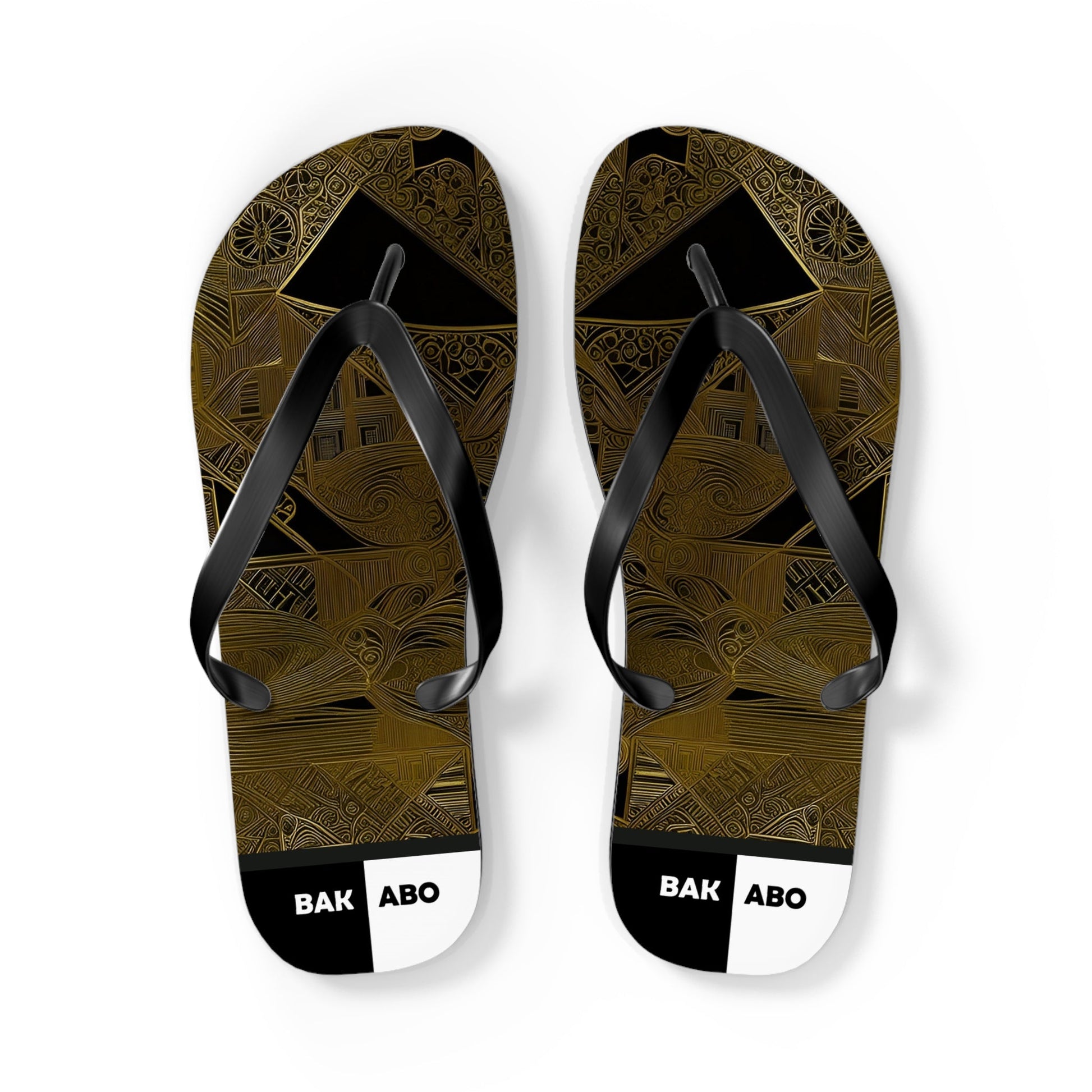 Flip Flops — Geometric Gold Tribal Pattern Beach Sandals Printify bakabo.club