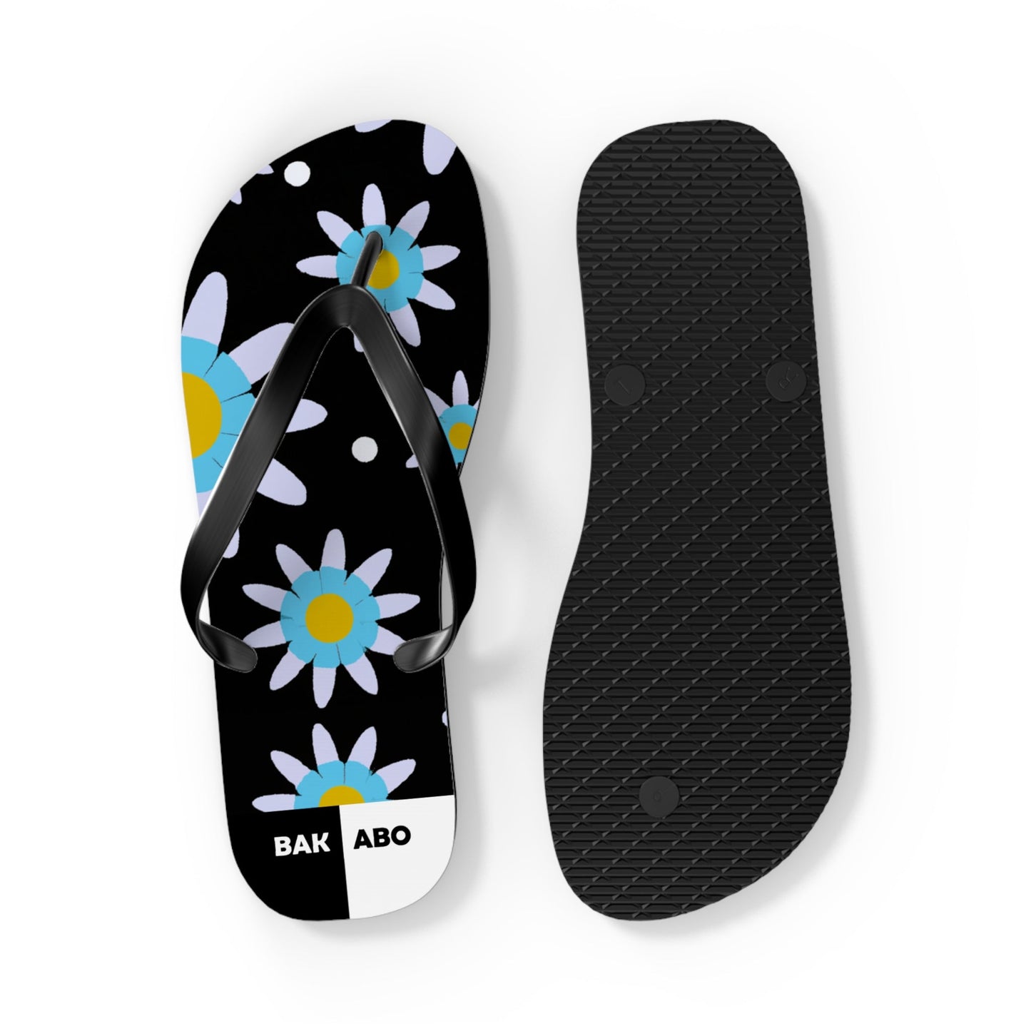 Daisy Pattern Flip Flops – Blue & Yellow Floral Summer Sandals Printify bakabo.club