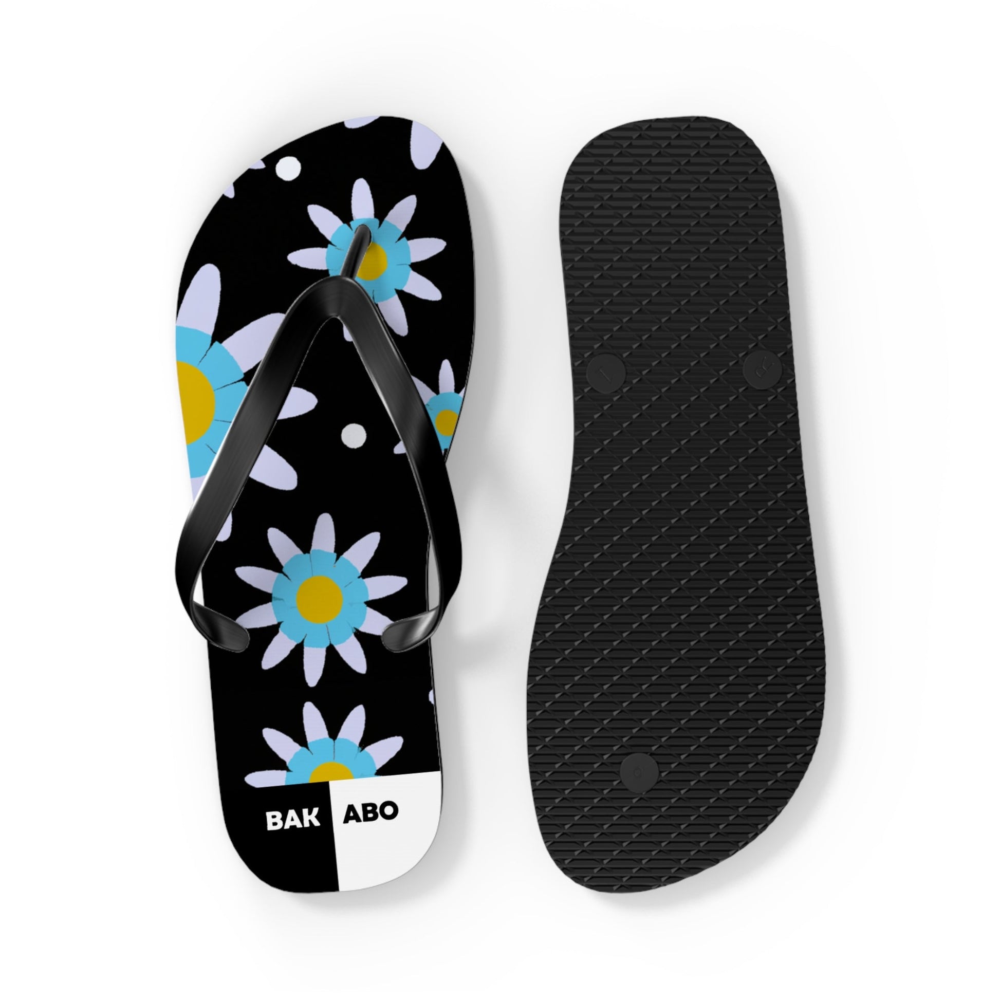 Daisy Pattern Flip Flops – Blue & Yellow Floral Summer Sandals Printify bakabo.club
