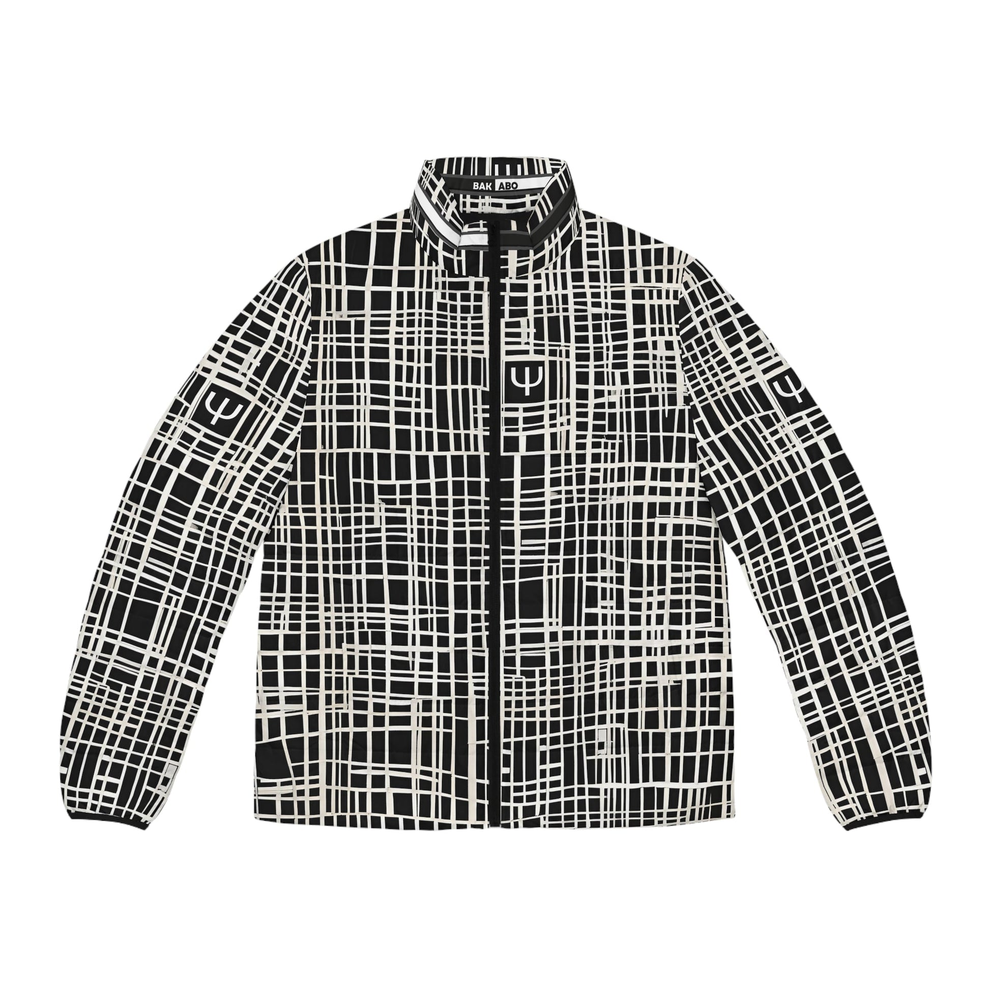 Men's Black & White Grid Puffer Jacket — Geometric All-Over Print Printify bakabo.club