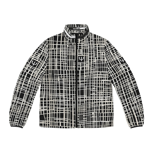 Men's Black & White Grid Puffer Jacket — Geometric All-Over Print Printify bakabo.club