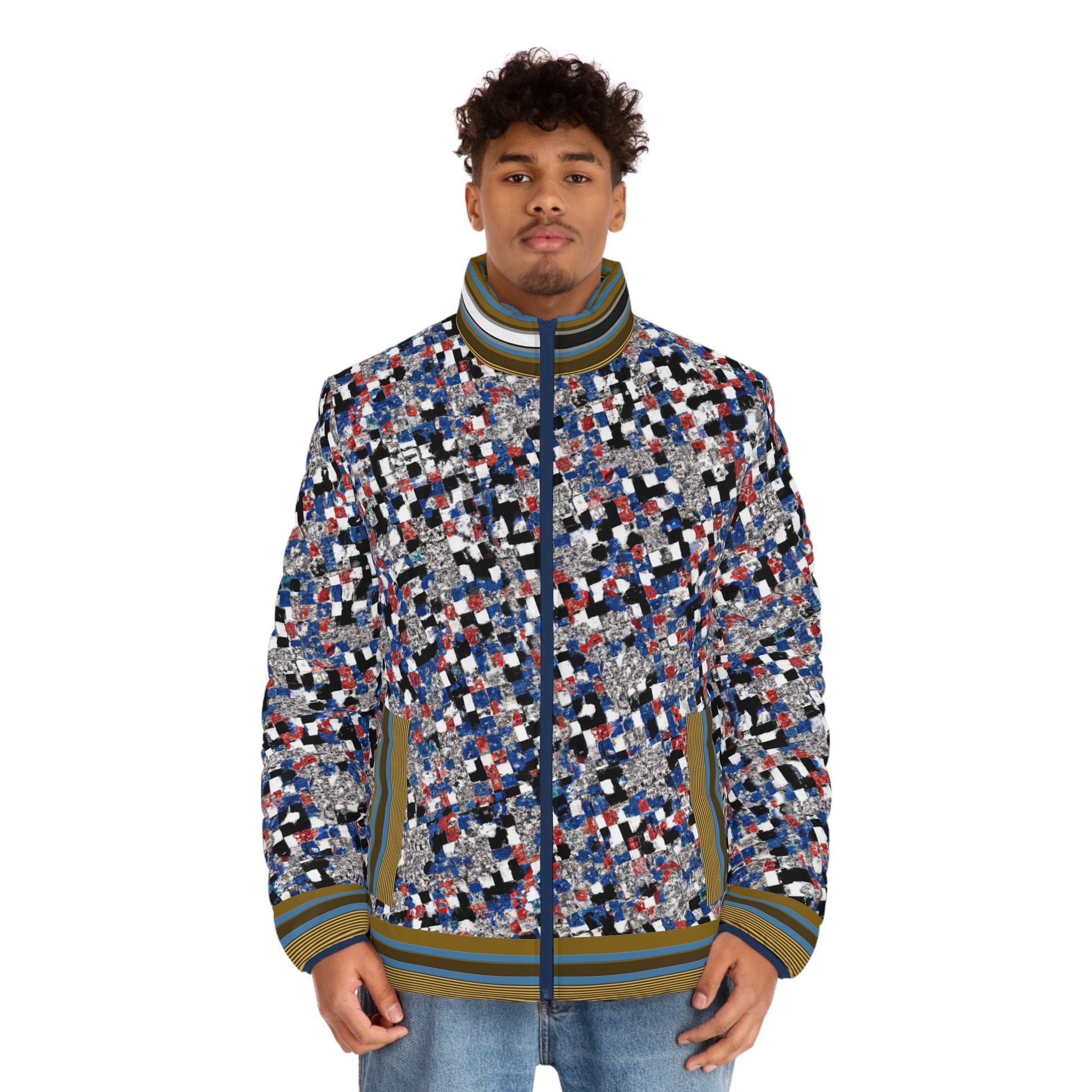 Abstract Confetti Puffer Jacket — Men’s All-Over Print Winter Coat Printify bakabo.club