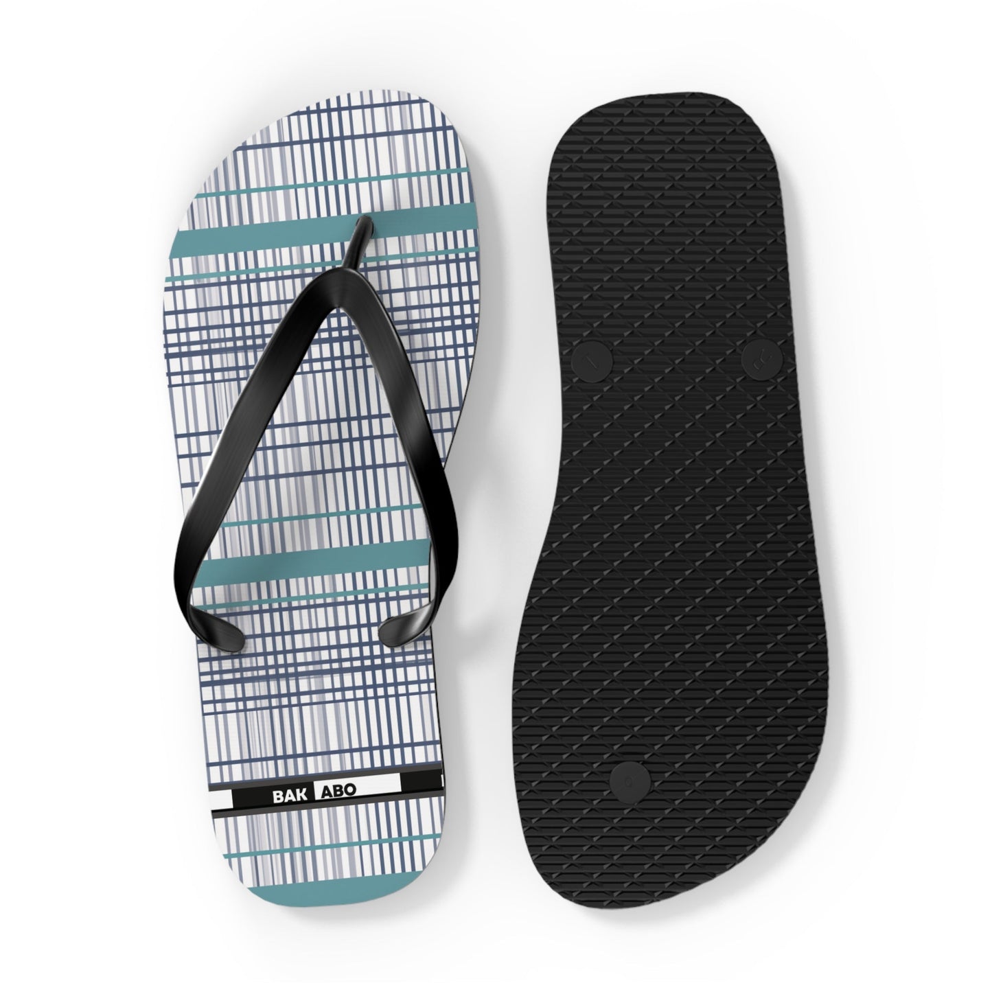 Plaid Teal Stripe Flip Flops — Casual Beach & Everyday Sandals Printify bakabo.club