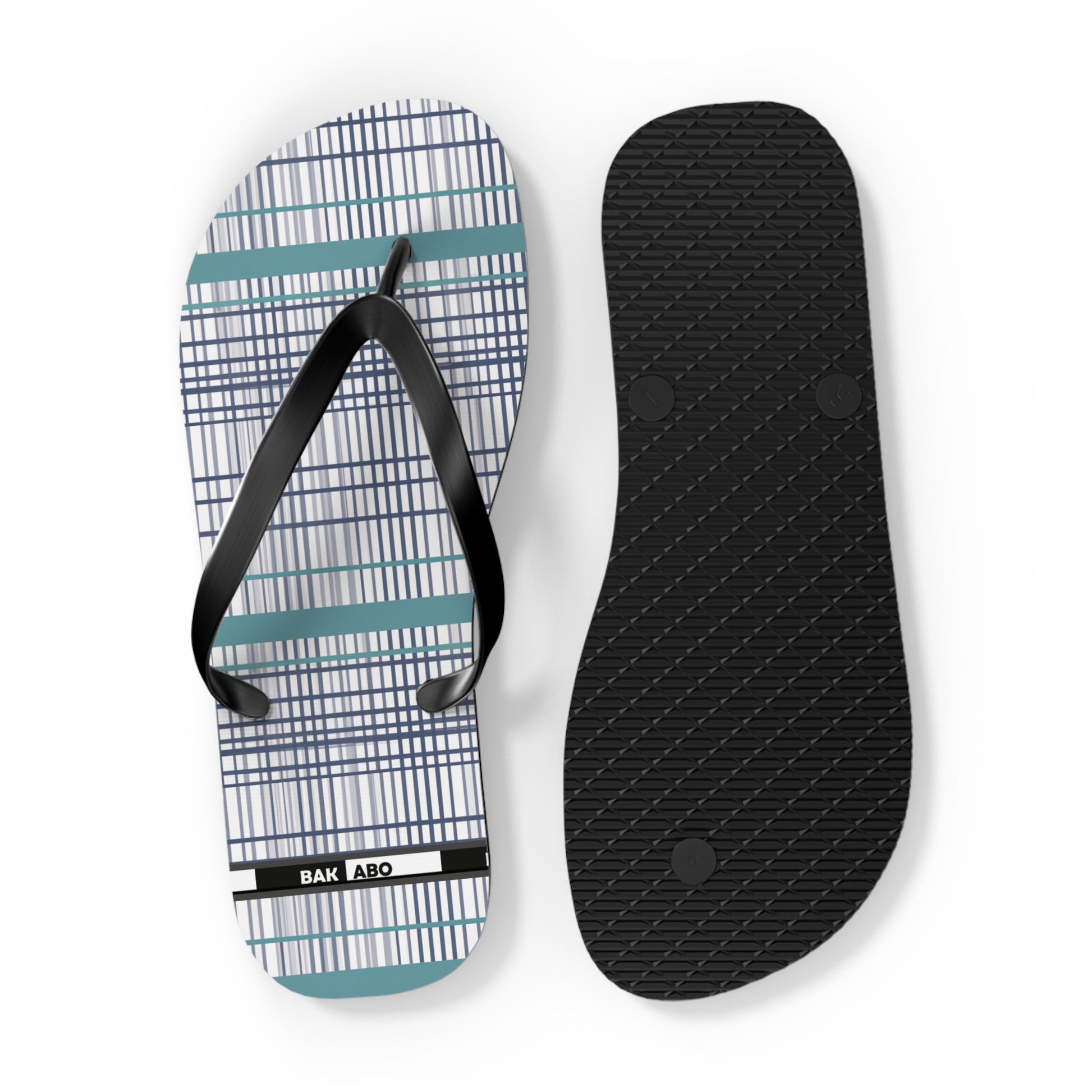 Plaid Teal Stripe Flip Flops — Casual Beach & Everyday Sandals Printify bakabo.club