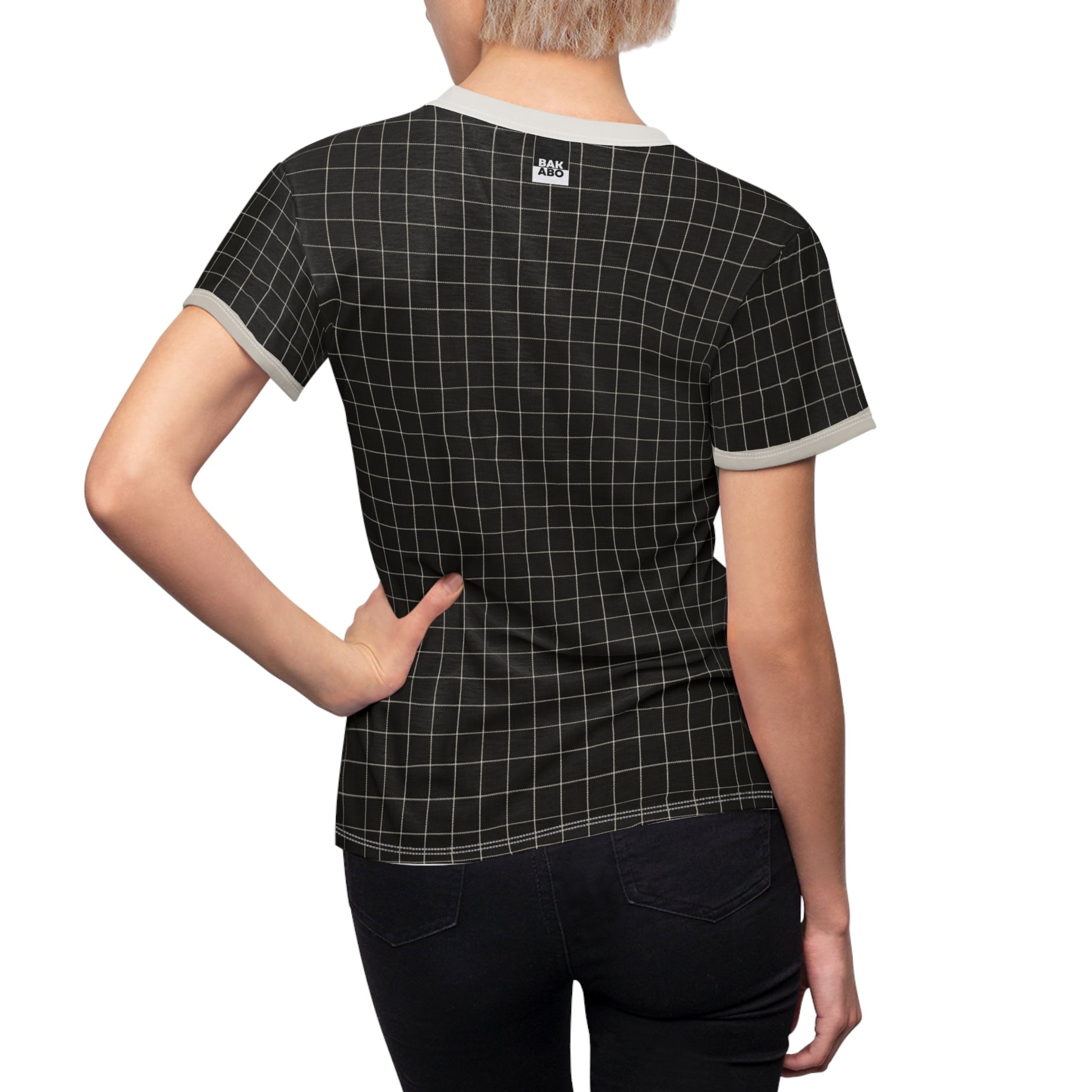 Women's Grid Ringer Tee - BKS Logo Printify bakabo.club