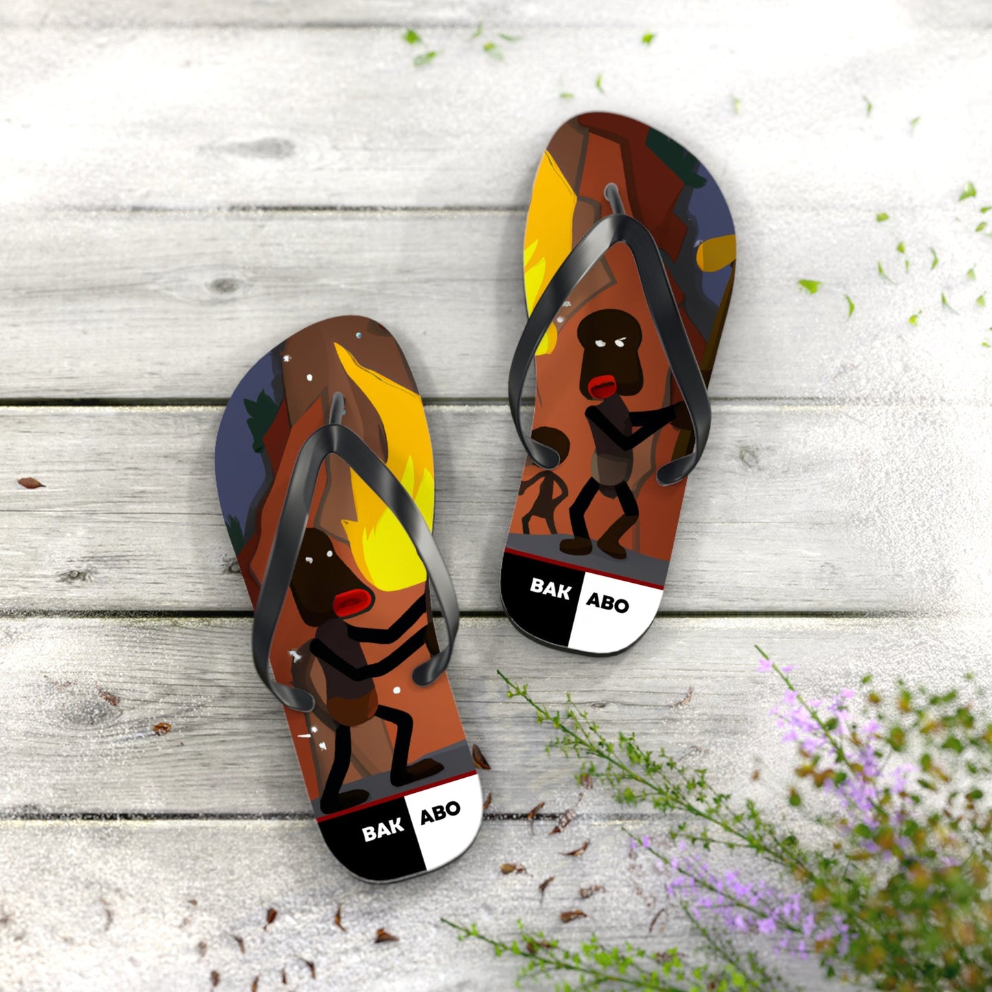 Tribal Fire Dance Flip Flops – Bold Illustration Beach Sandals Printify bakabo.club
