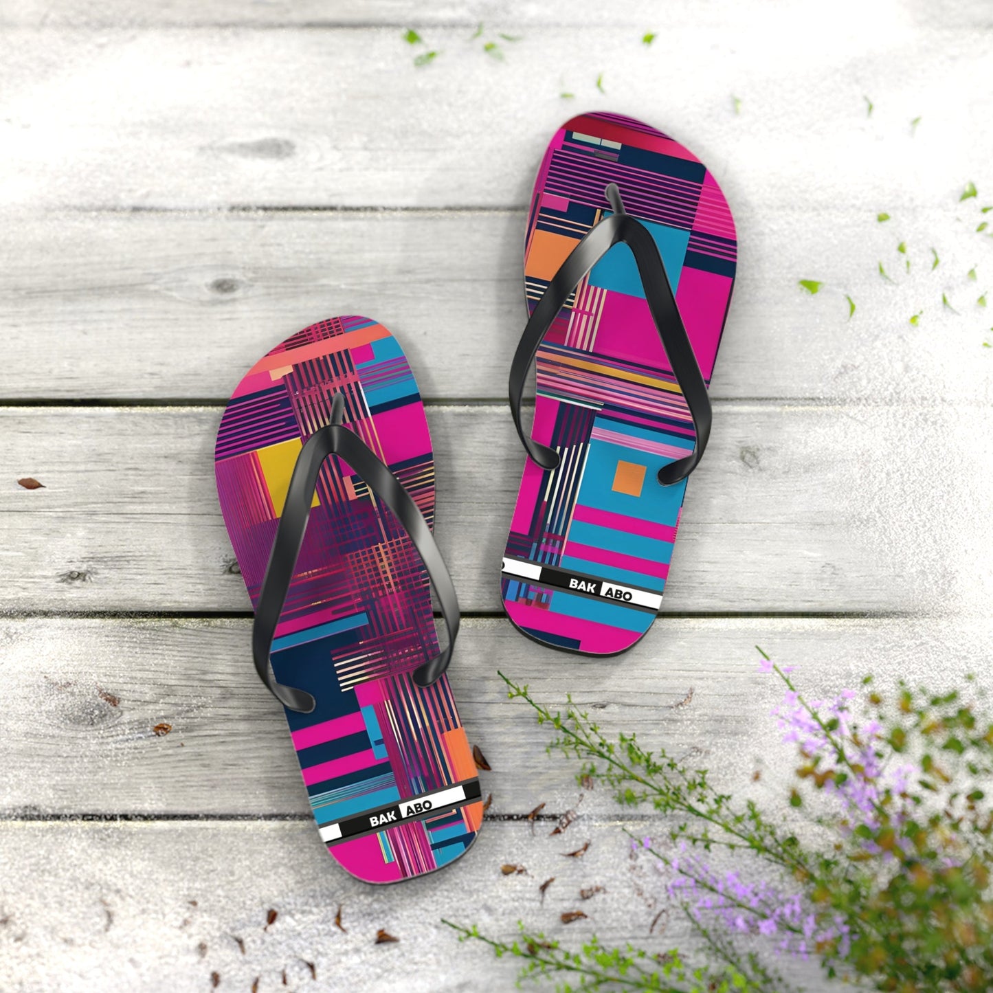 Flip Flops — Vibrant Geometric Pattern Beach Sandals Printify bakabo.club